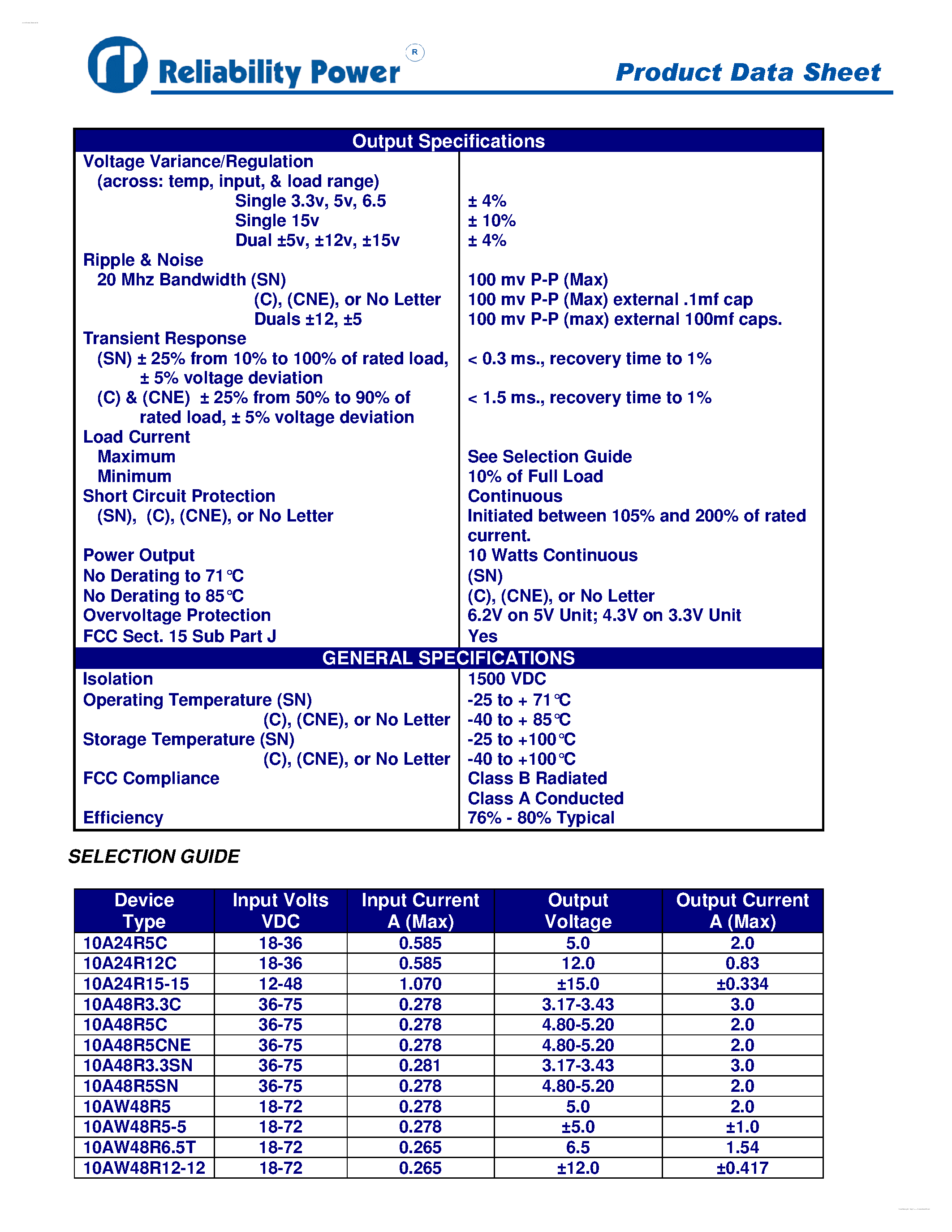 Datasheet 10A24R12C - 10 Watt DC/DC Converters page 2