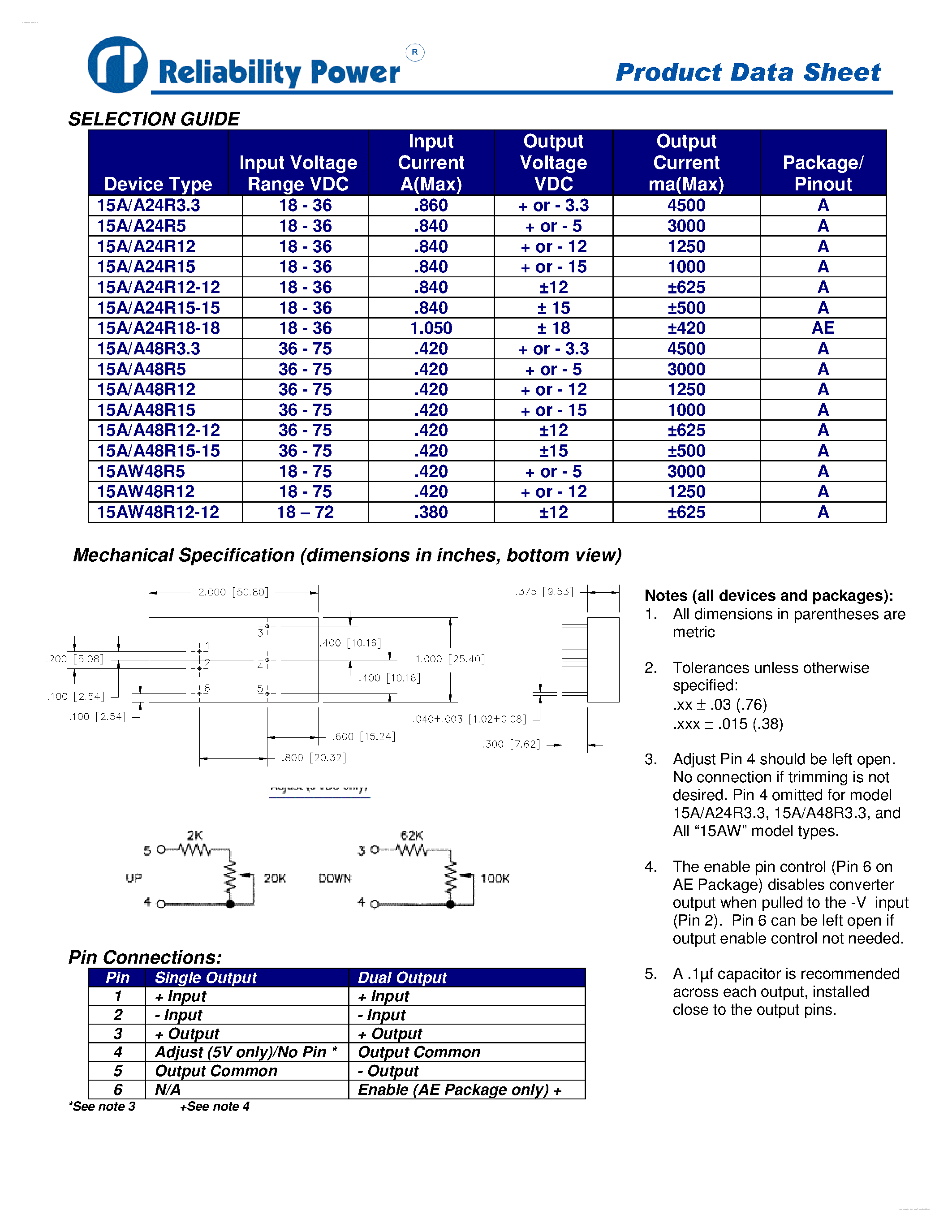 Datasheet 15A/A24R12 - 15 Watt DC/DC Converters page 2