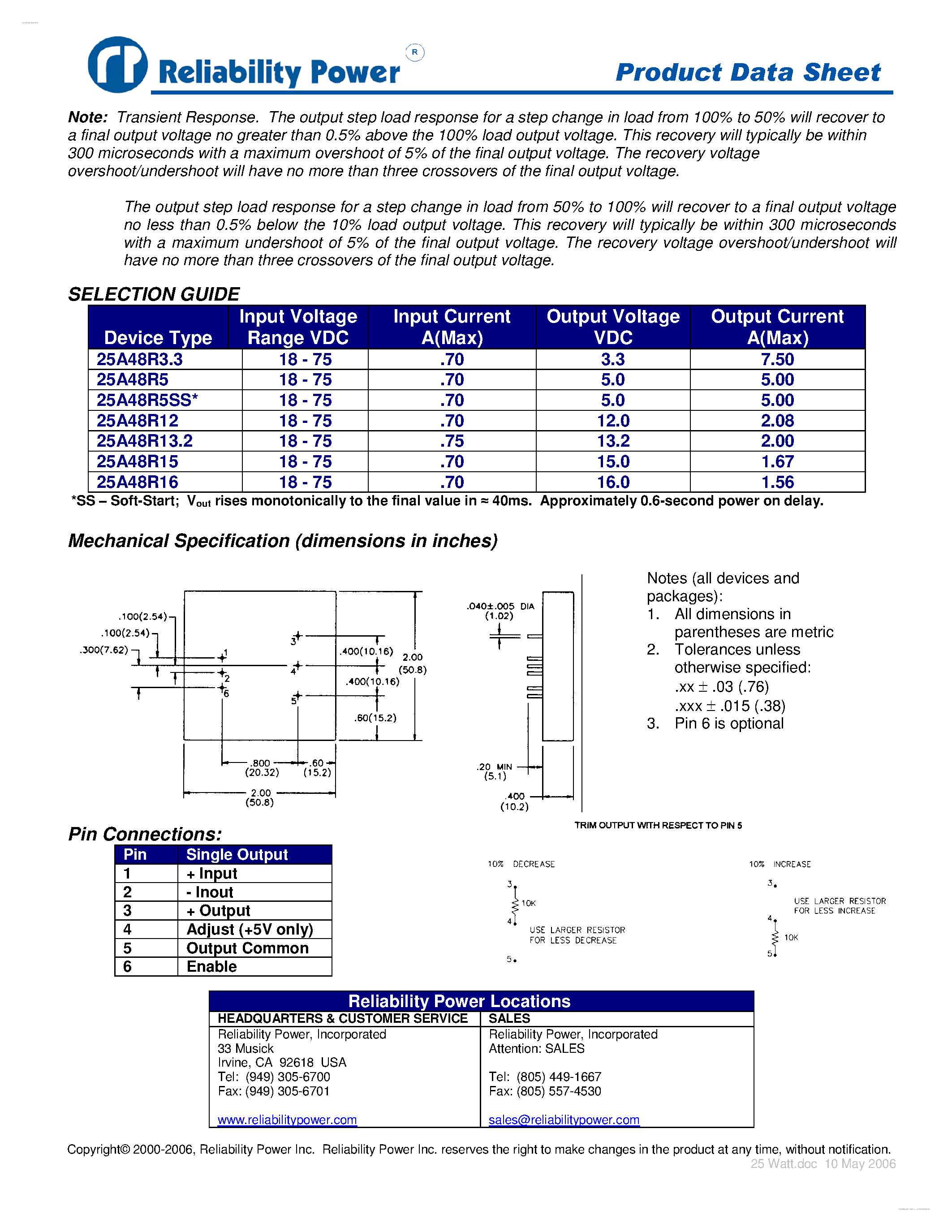 Datasheet 25A48R12 - 3.25 Watt DC/DC Converters page 2