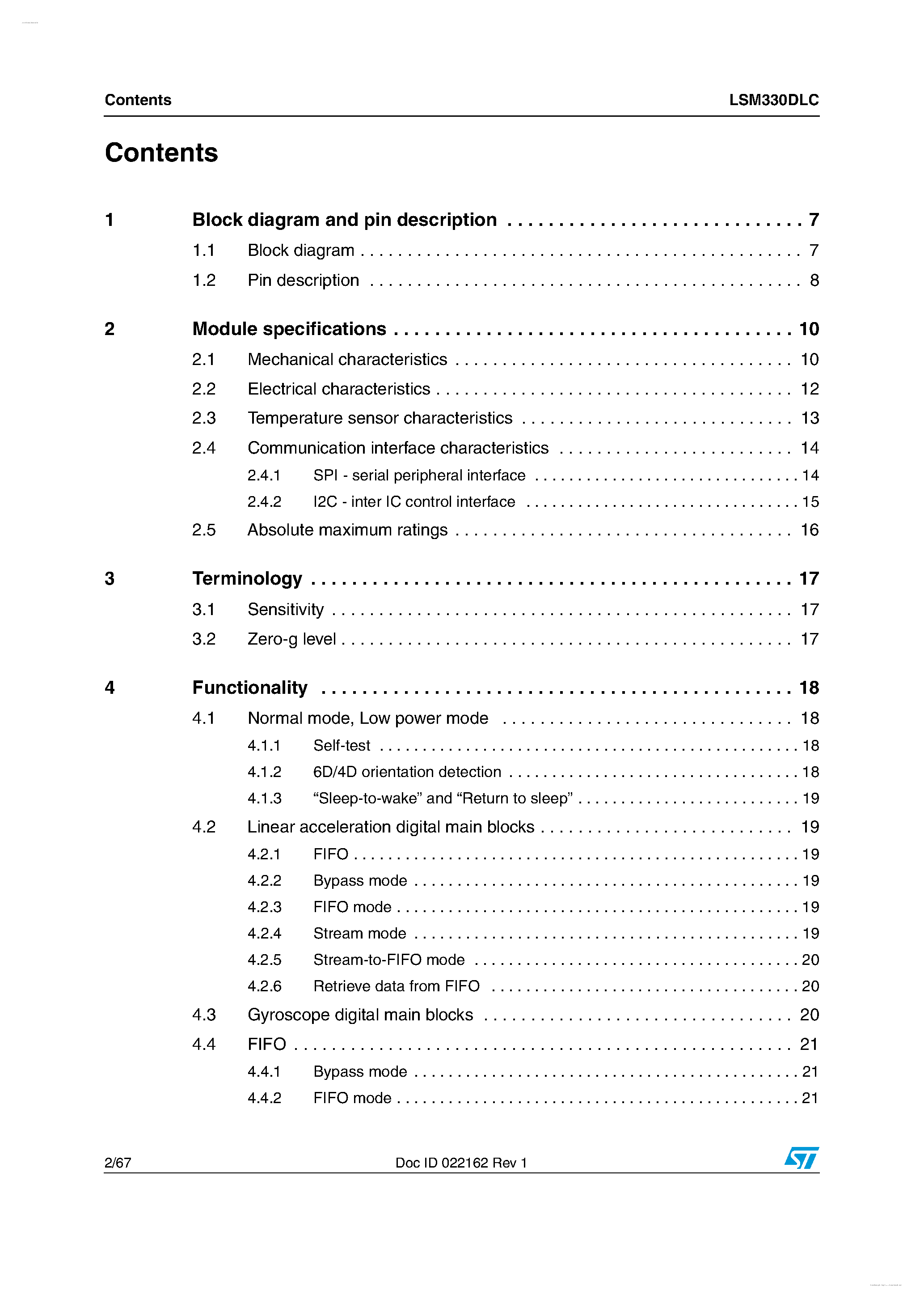 Даташит на микросхему LSM330DLC страница 2 Даташит LSM330DLC - iNEMO inertial module:3D accelerometer and 3D gyroscope страница 2
