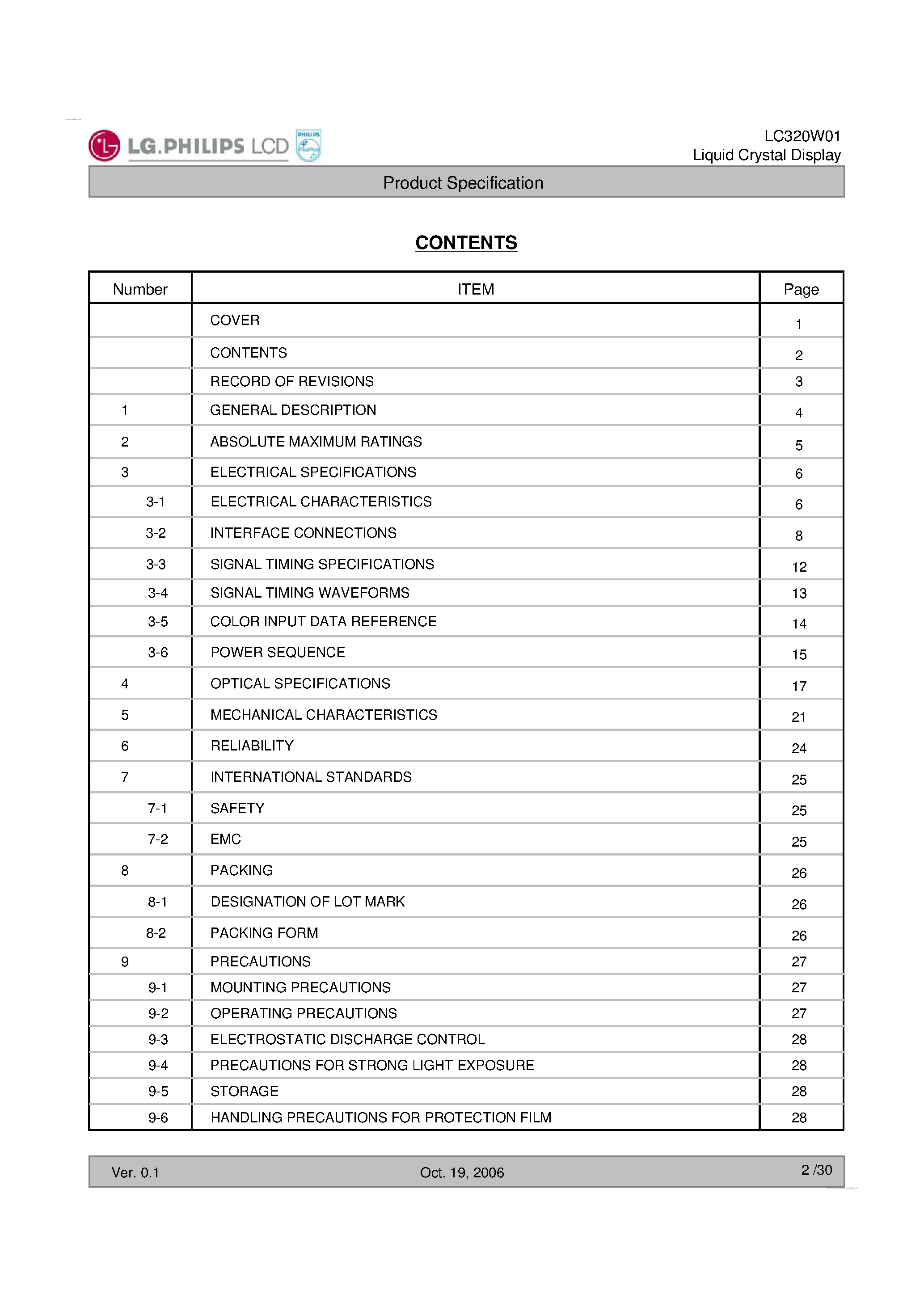 Даташит на микросхему LC320W01-SL13 страница 2 Даташит LC320W01-SL13 - Display Module страница 2