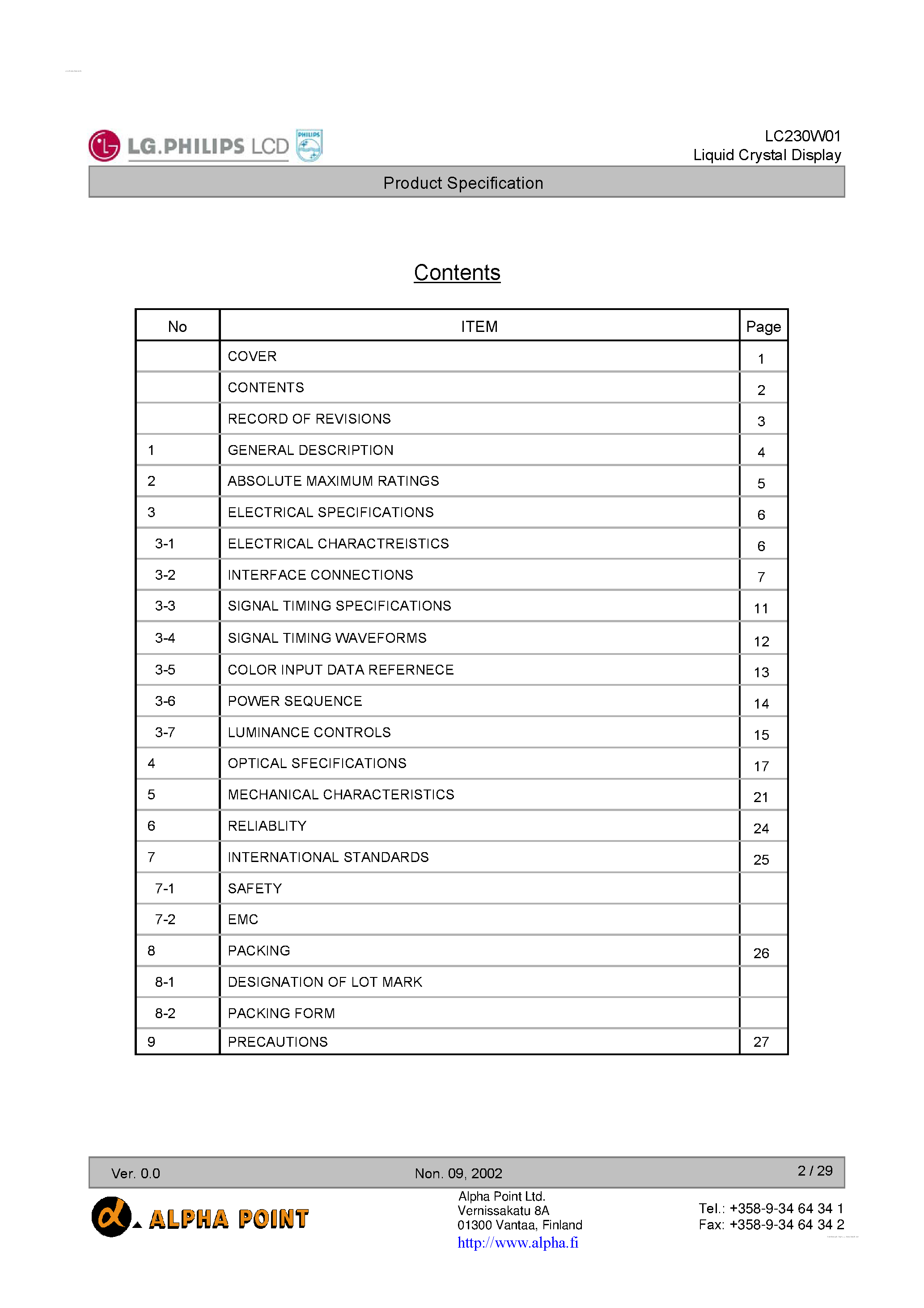 Datasheet LC230W01-A2 - Display Module page 2
