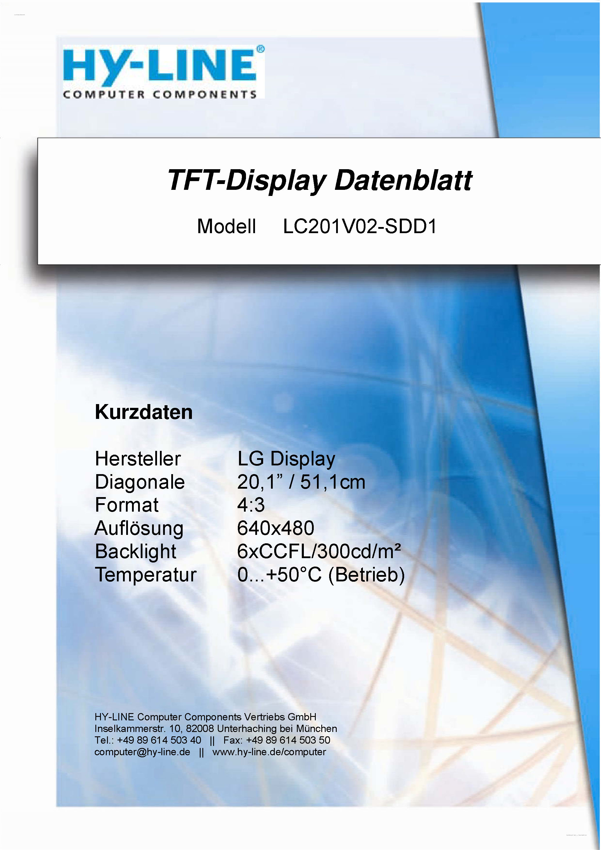 Datasheet LC201V02-SDD1 page 1 Datasheet LC201V02-SDD1 - Display Module page 1