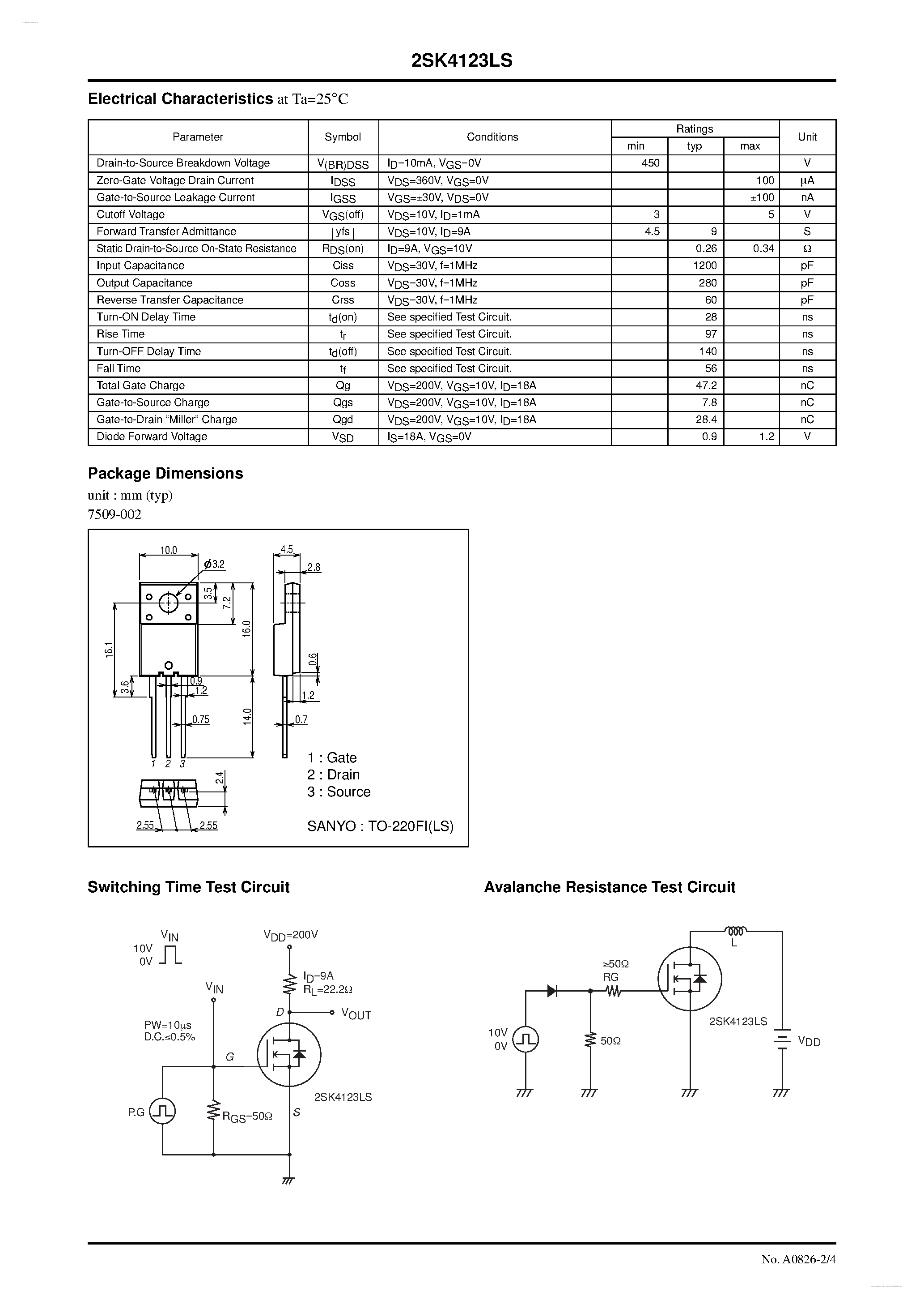 Datasheet 2SK4123LS - N-Channel Silicon MOSFET page 2