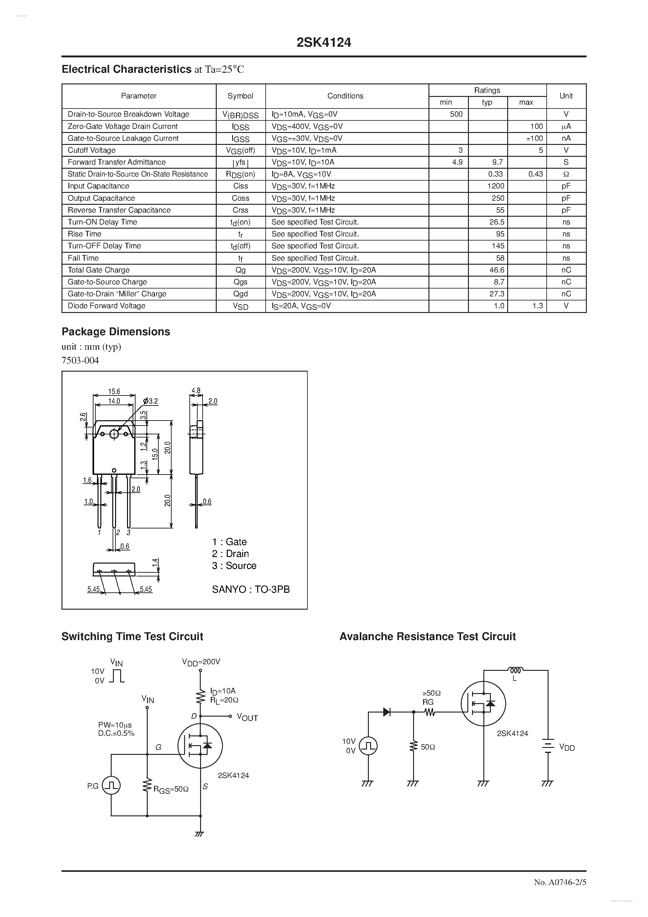 Datasheet 2SK4124 - N-Channel Silicon MOSFET page 2