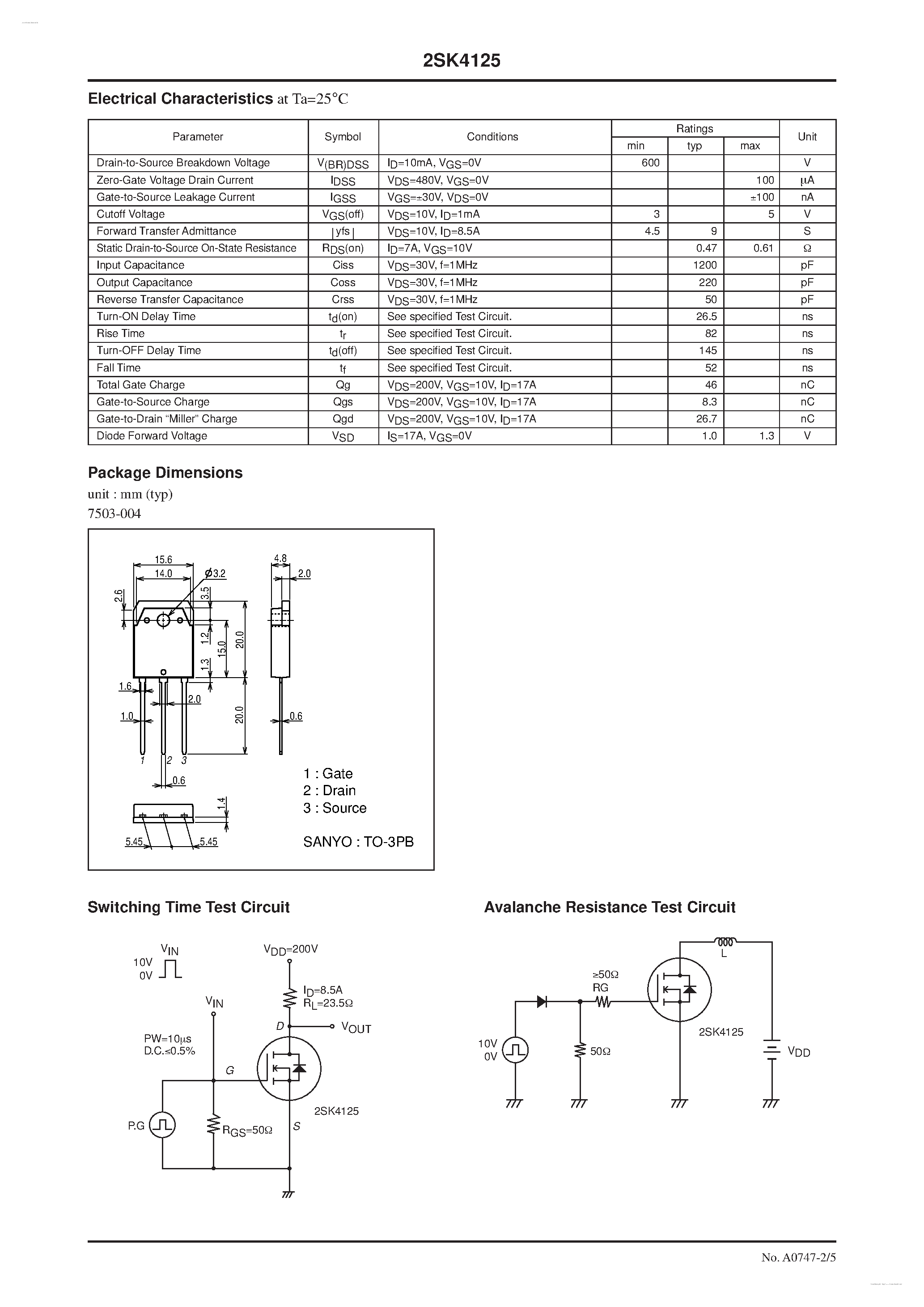 Datasheet 2SK4125 - N-Channel Silicon MOSFET page 2