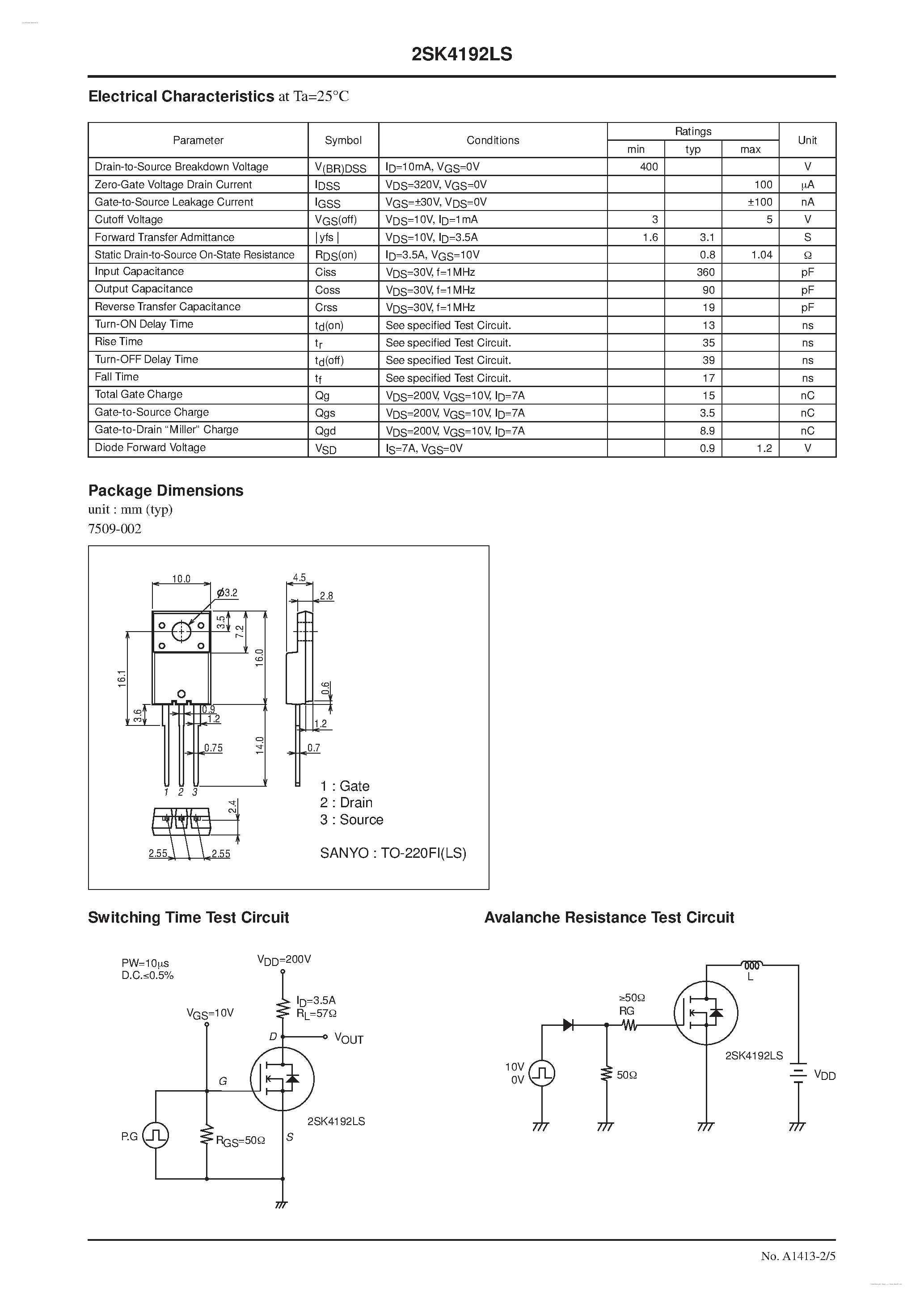 Datasheet 2SK4192LS - N-Channel Silicon MOSFET page 2