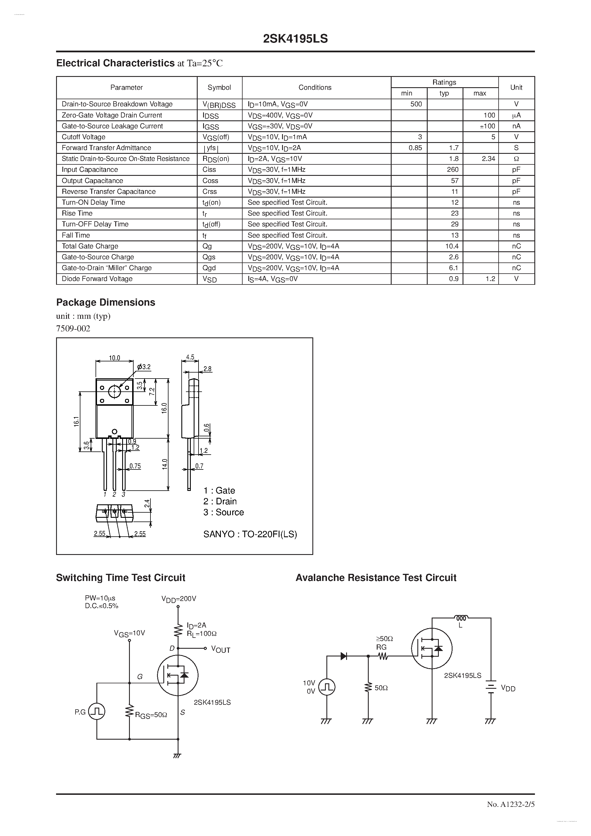 Datasheet 2SK4195LS - N-Channel Silicon MOSFET page 2