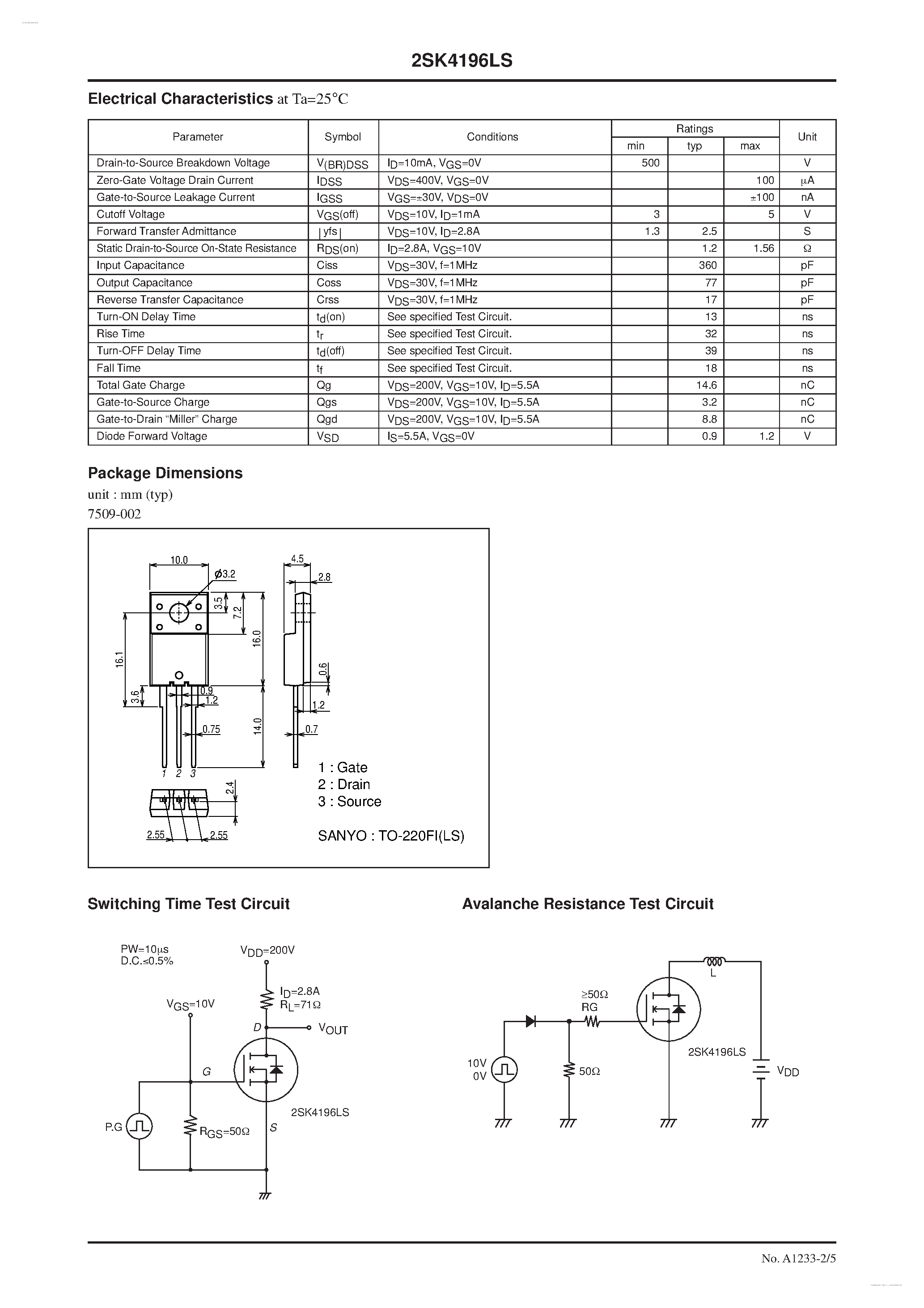 Datasheet 2SK4196LS - N-Channel Silicon MOSFET page 2