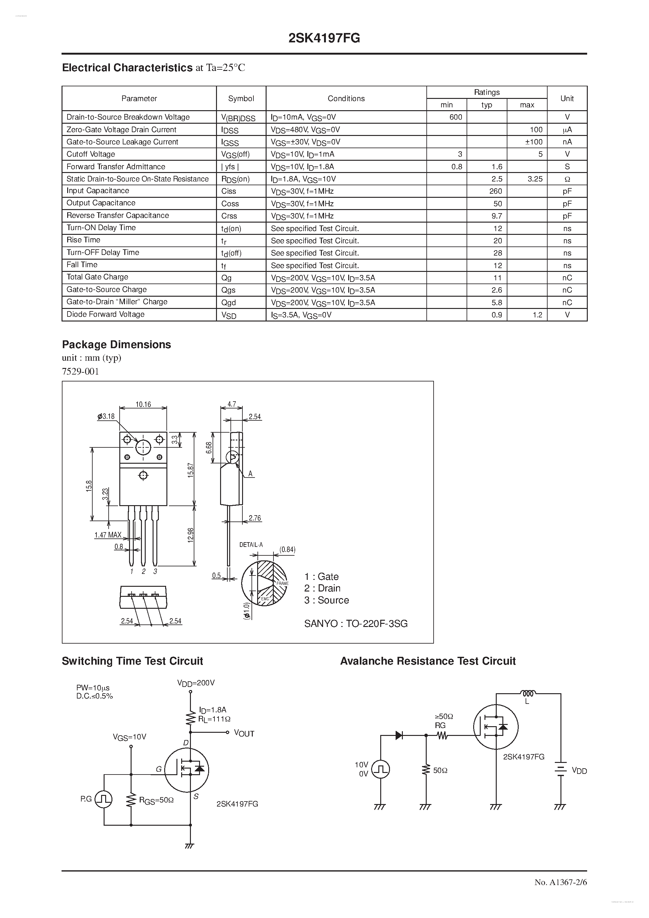Datasheet 2SK4197FG - N-Channel Silicon MOSFET page 2