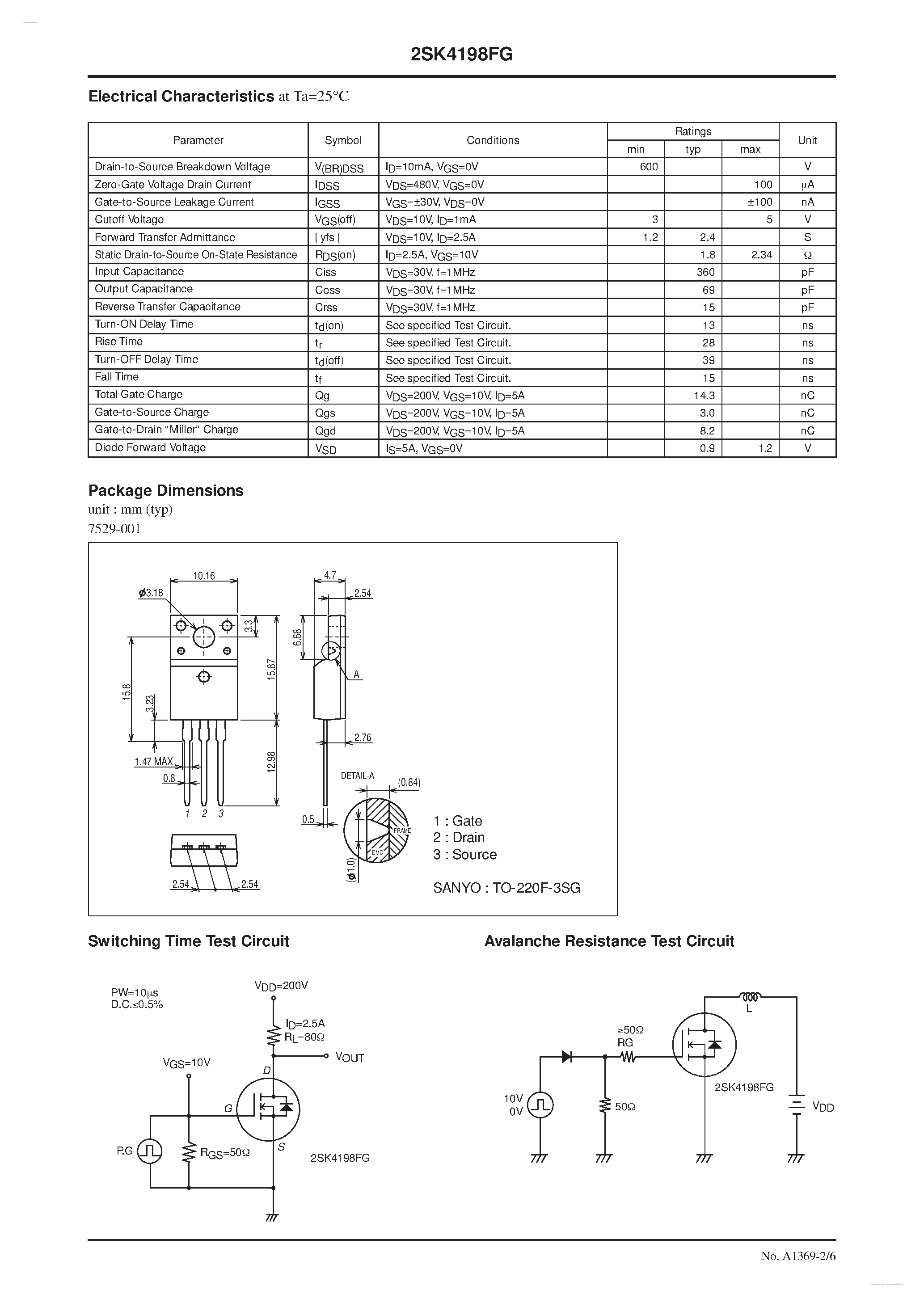 Datasheet 2SK4198FG - N-Channel Silicon MOSFET page 2