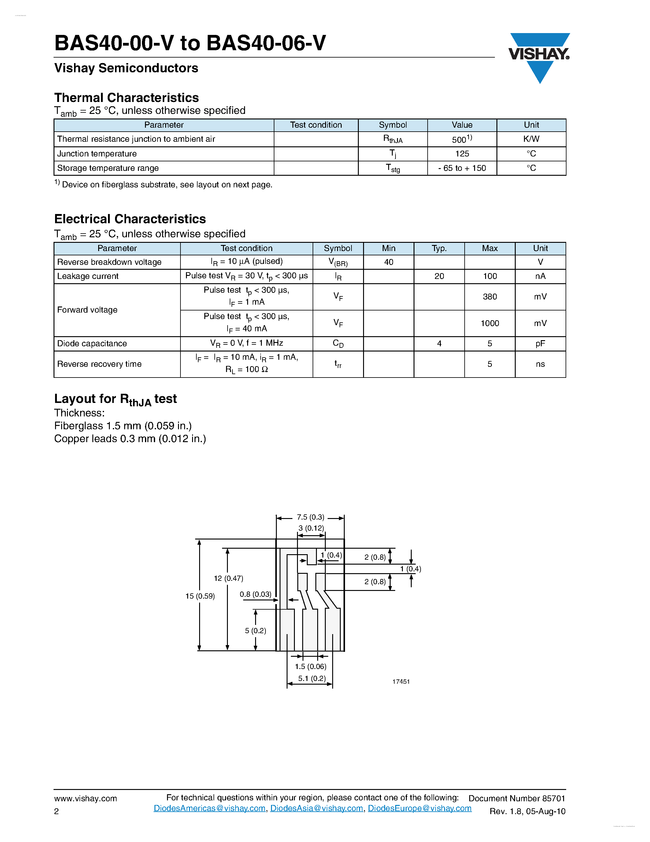 Даташит BAS40-00-V - (BAS40-00-V - BAS40-06-V) Small Signal Schottky Diodes страница 2