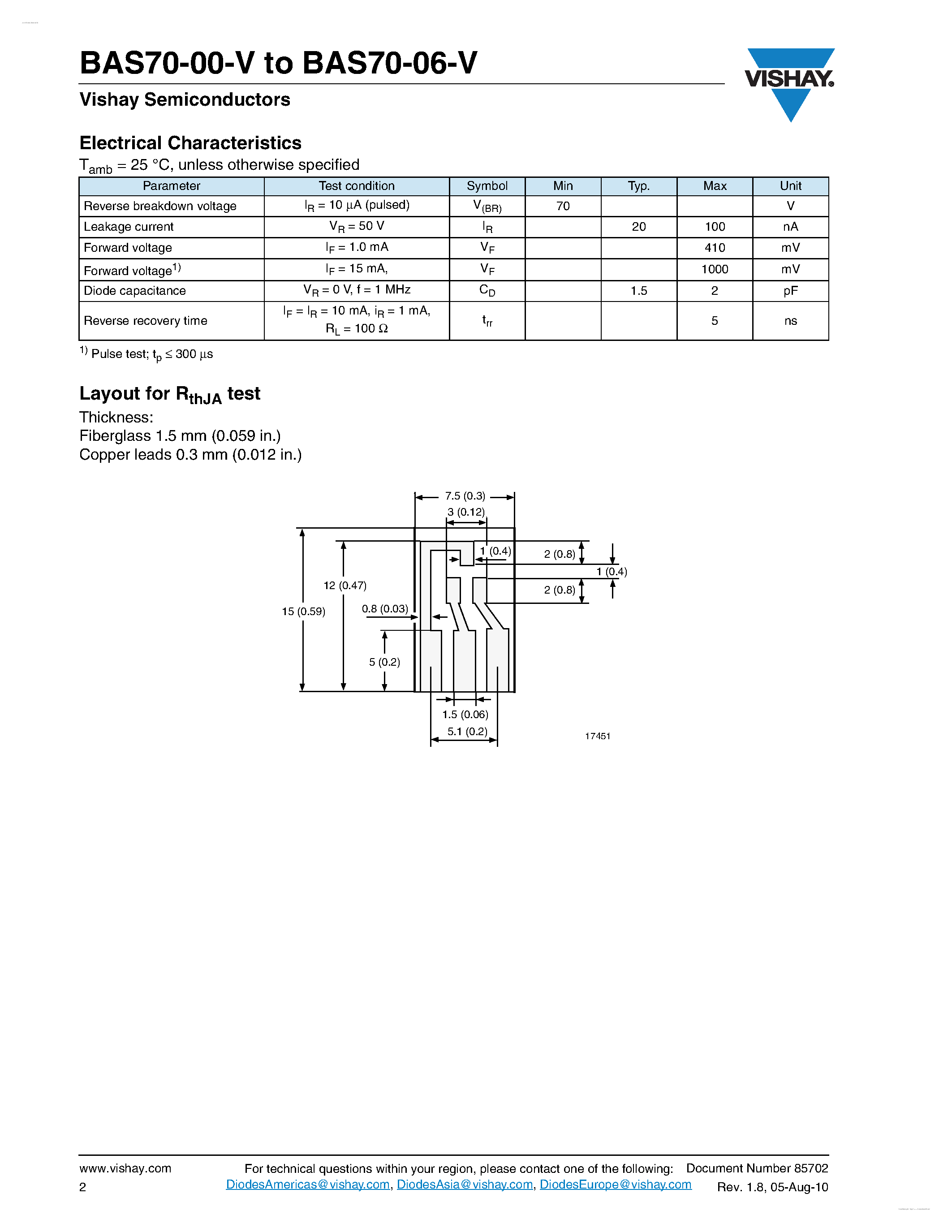 Datasheet BAS70-00-V - (BAS70-00-V - BAS70-06-V) Small Signal Schottky Diodes page 2