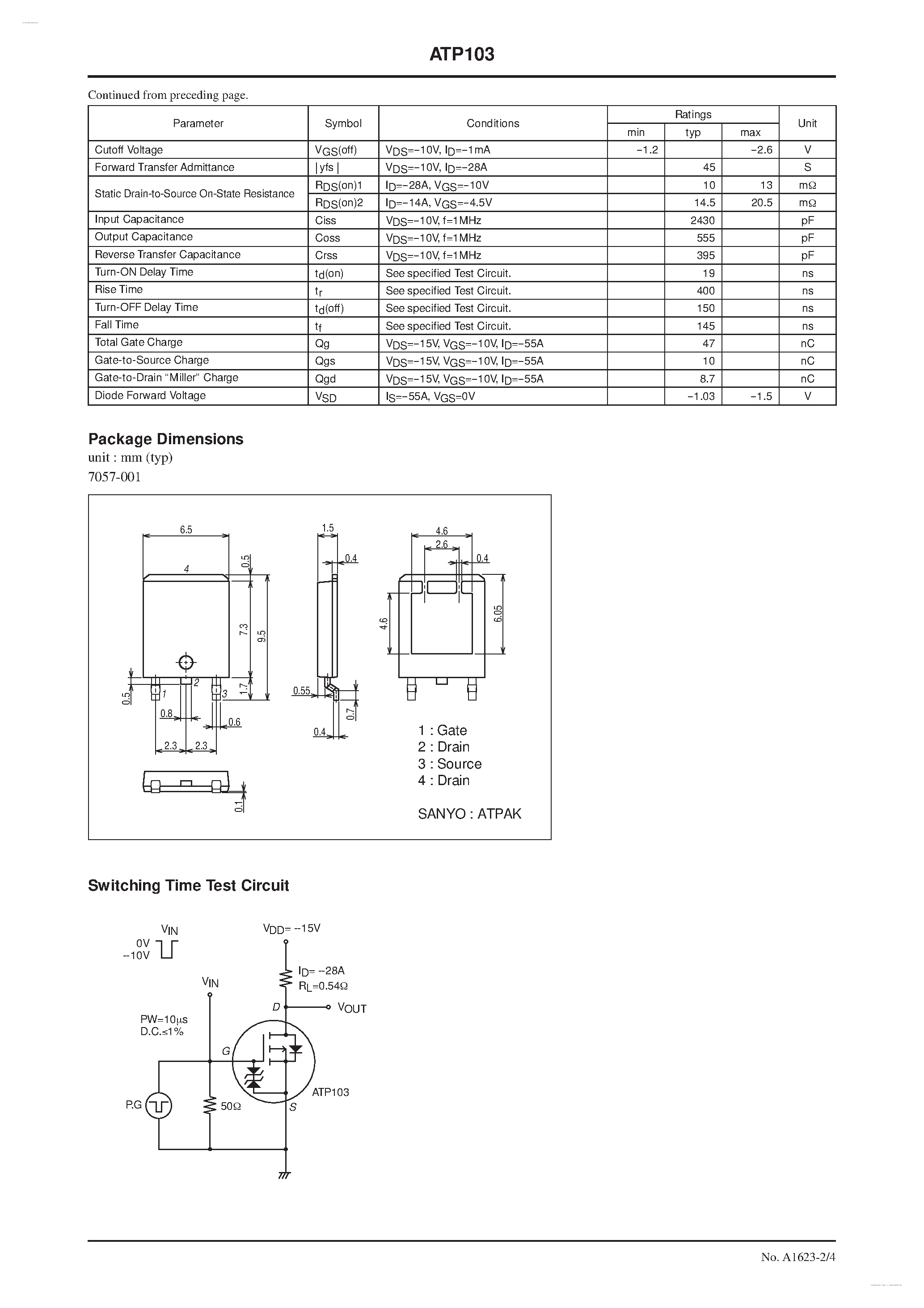 Даташит ATP103 - P-Channel Silicon MOSFET страница 2
