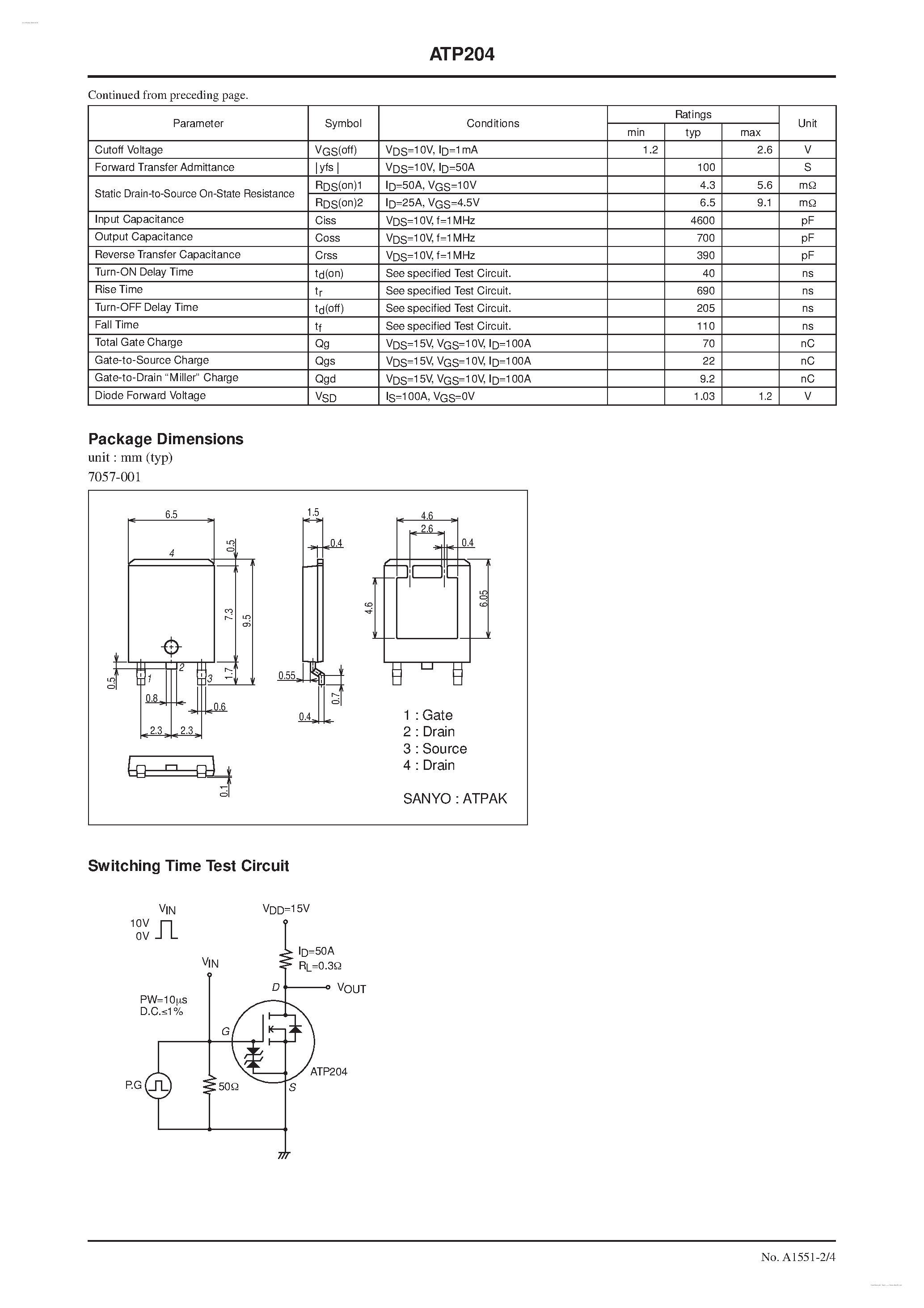 Datasheet ATP204 - N-Channel Silicon MOSFET page 2