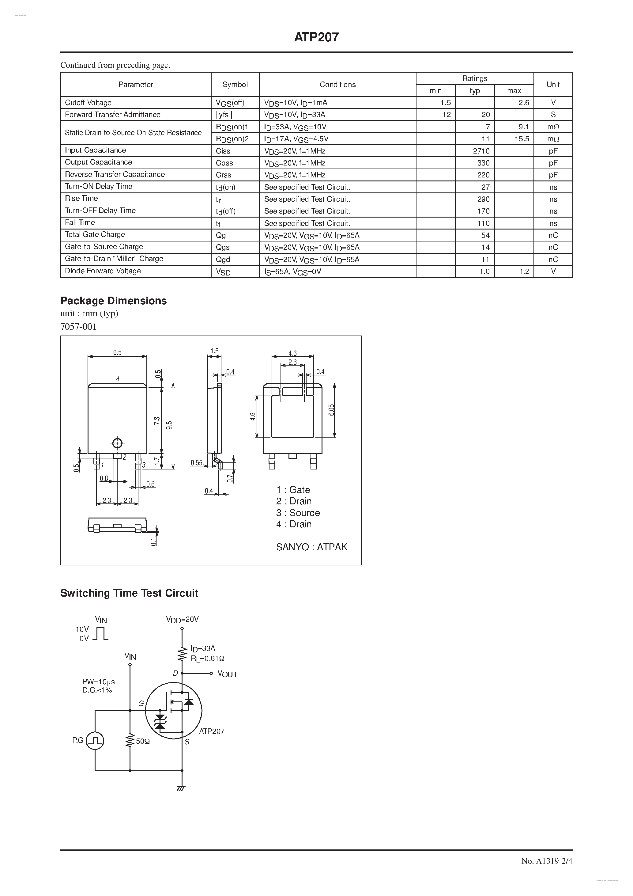 Datasheet ATP207 - N-Channel Silicon MOSFET page 2