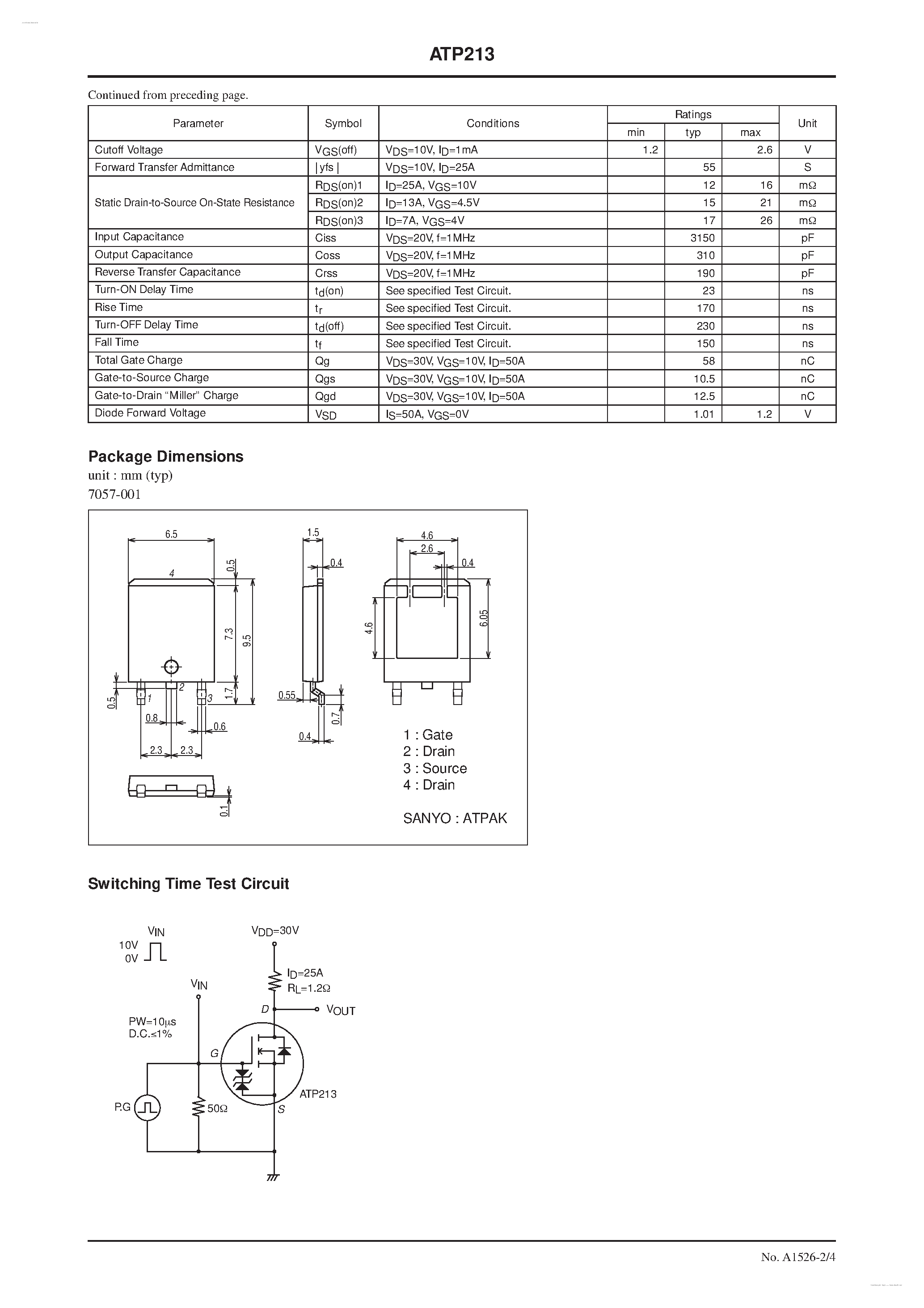 Datasheet ATP213 - N-Channel Silicon MOSFET page 2
