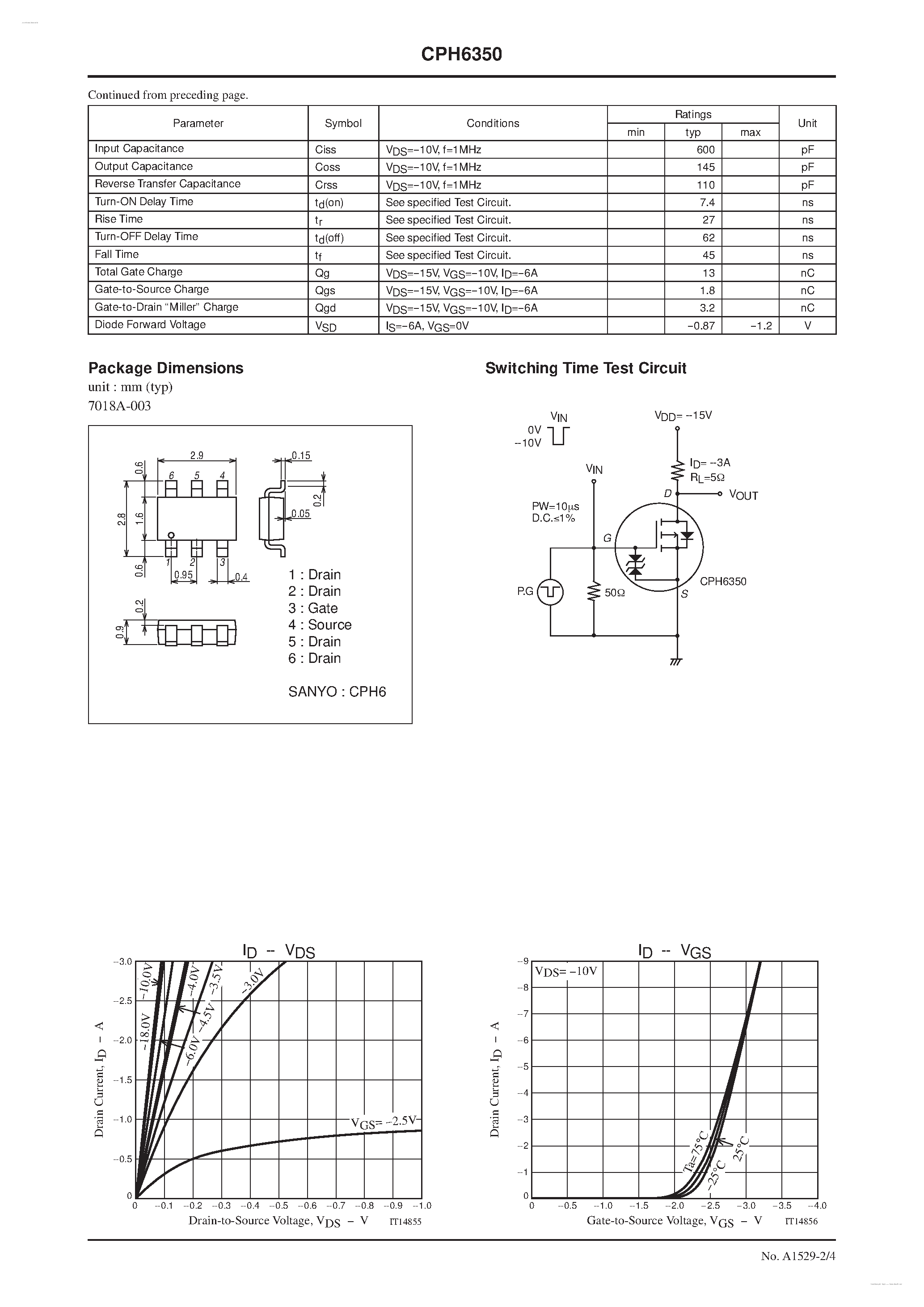 Даташит CPH6350 - P-Channel Silicon MOSFET страница 2