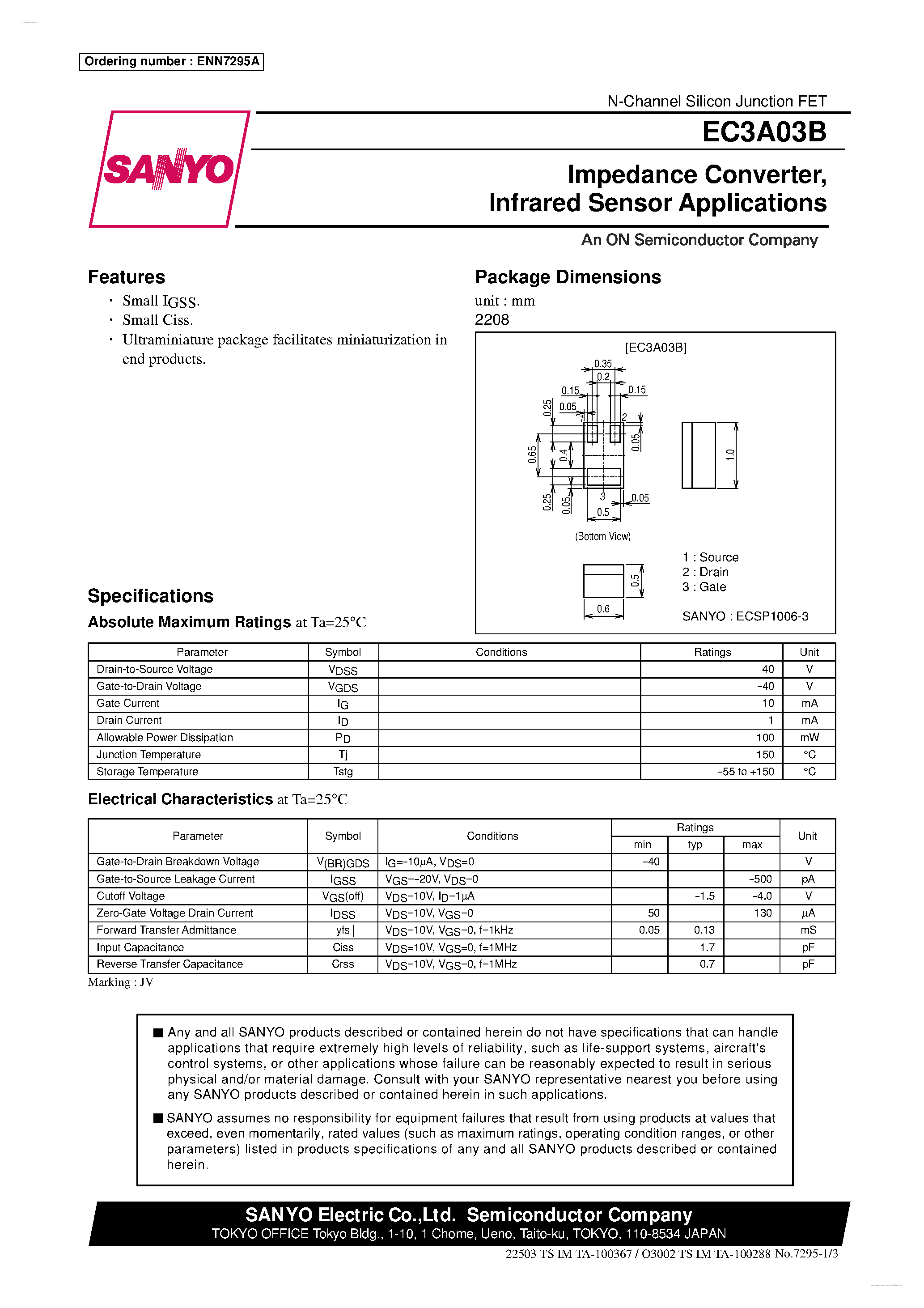 Datasheet EC3A03B - N-Channel Silicon Junction FET page 1