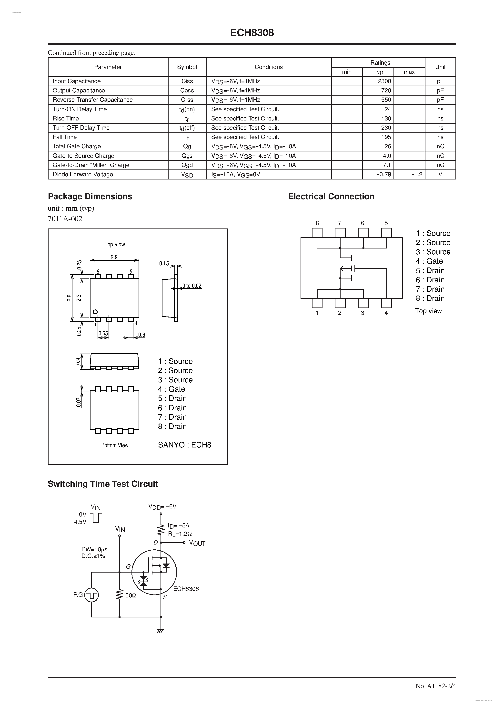 Datasheet ECH8308 - P-Channel Silicon MOSFET page 2