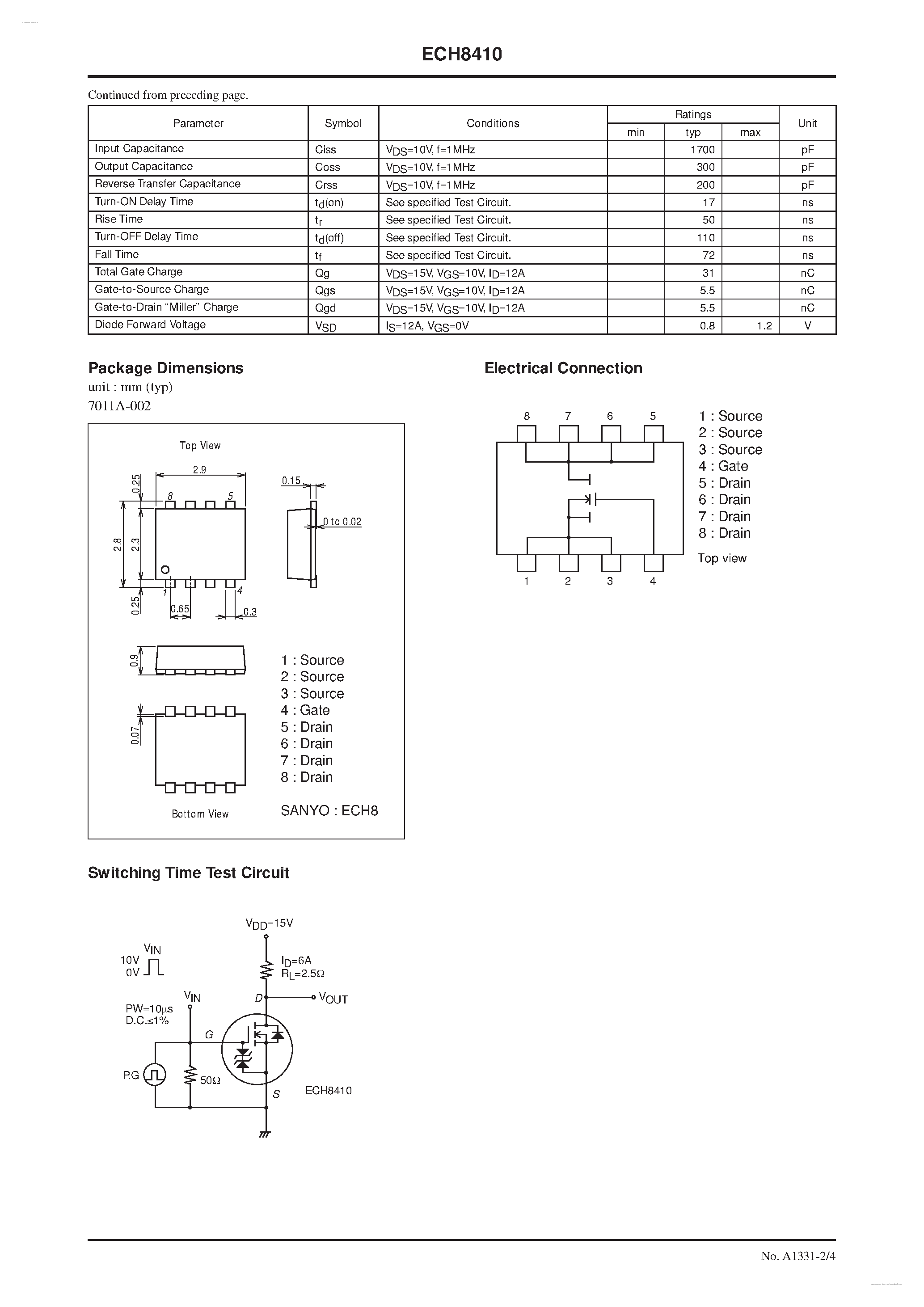 Datasheet ECH8410 - N-Channel Silicon MOSFET page 2
