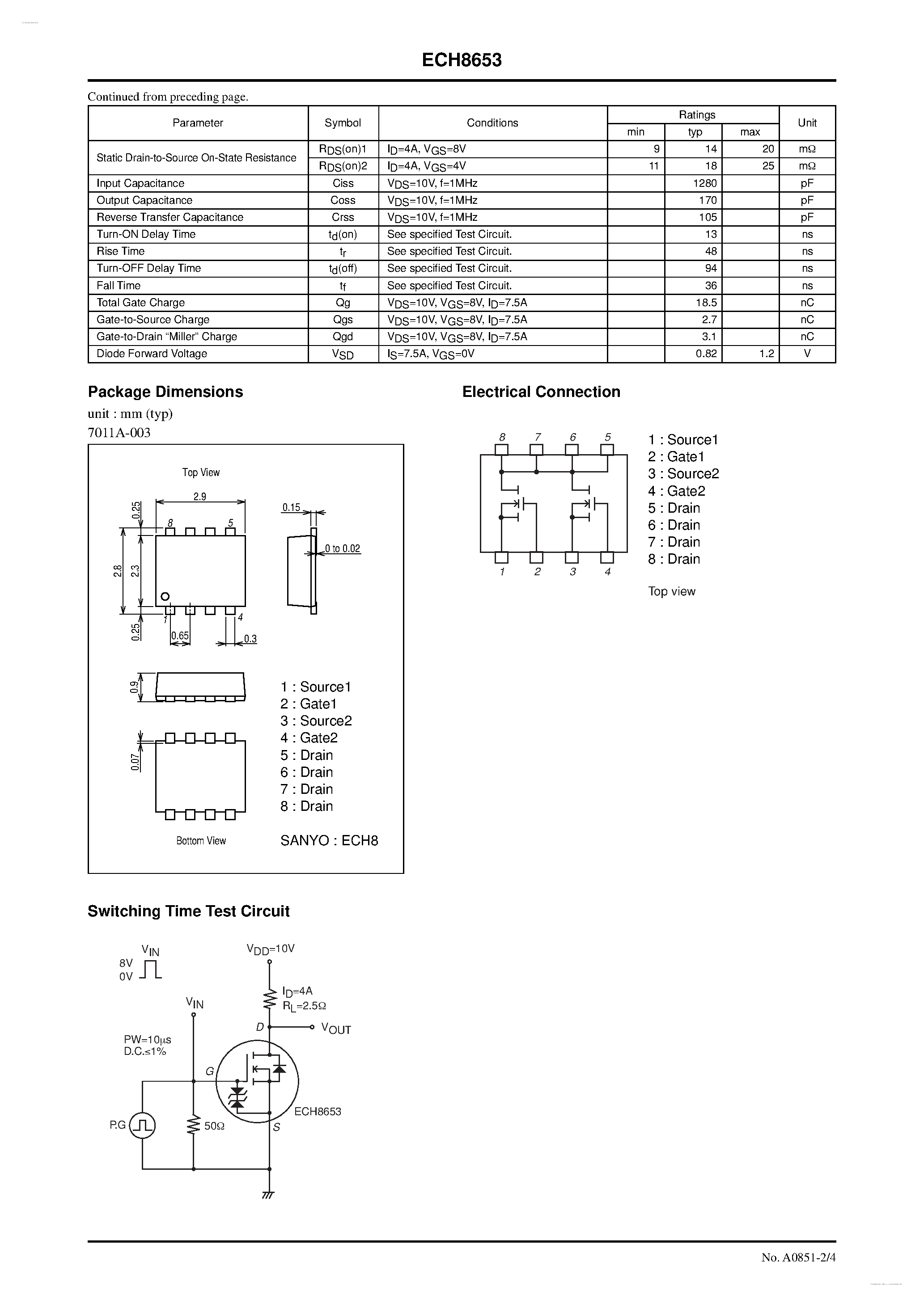 Datasheet ECH8653 - N-Channel Silicon MOSFET page 2