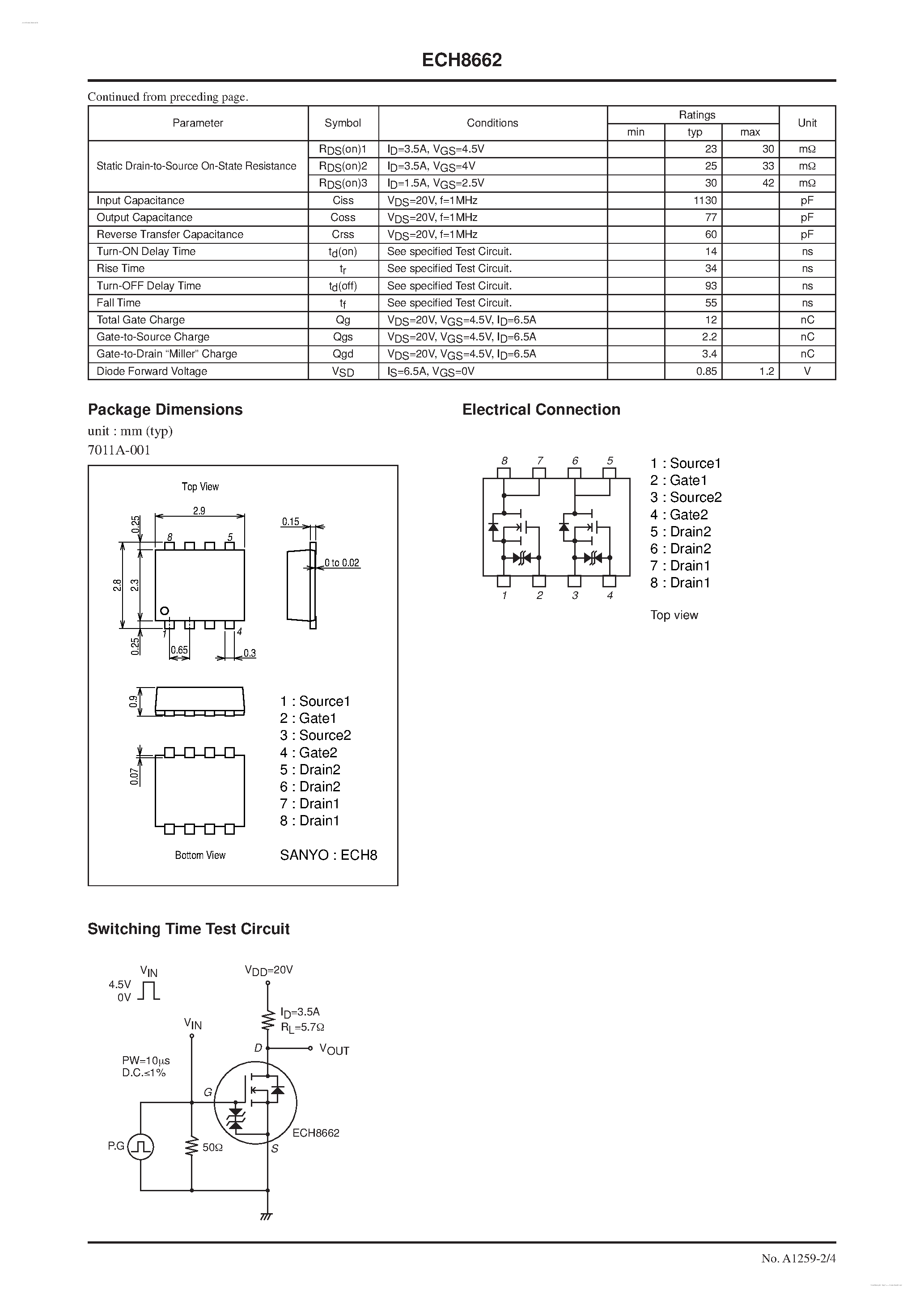 Datasheet ECH8662 - N-Channel Silicon MOSFETs page 2