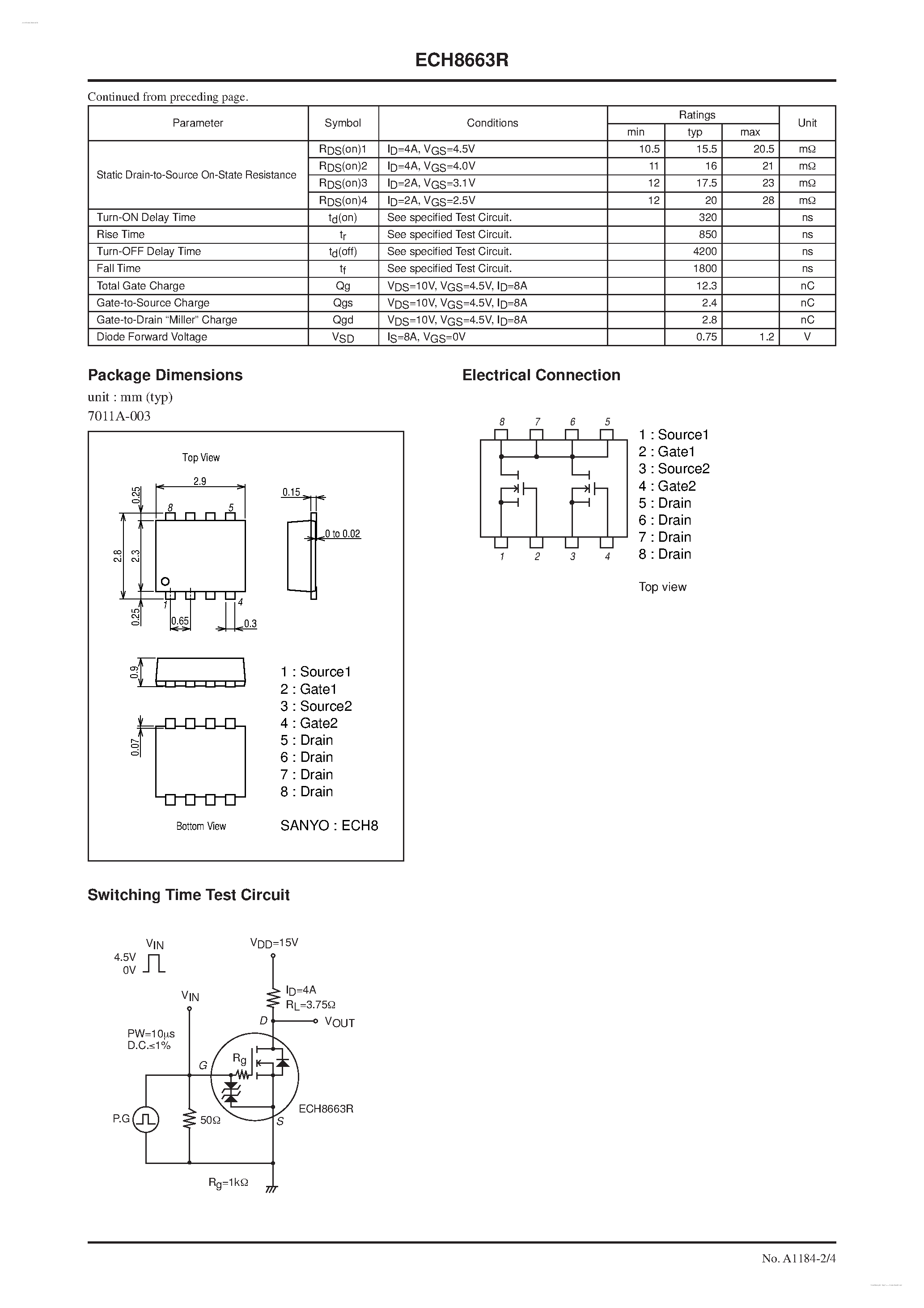 Datasheet ECH8663R - N-Channel Silicon MOSFETs page 2