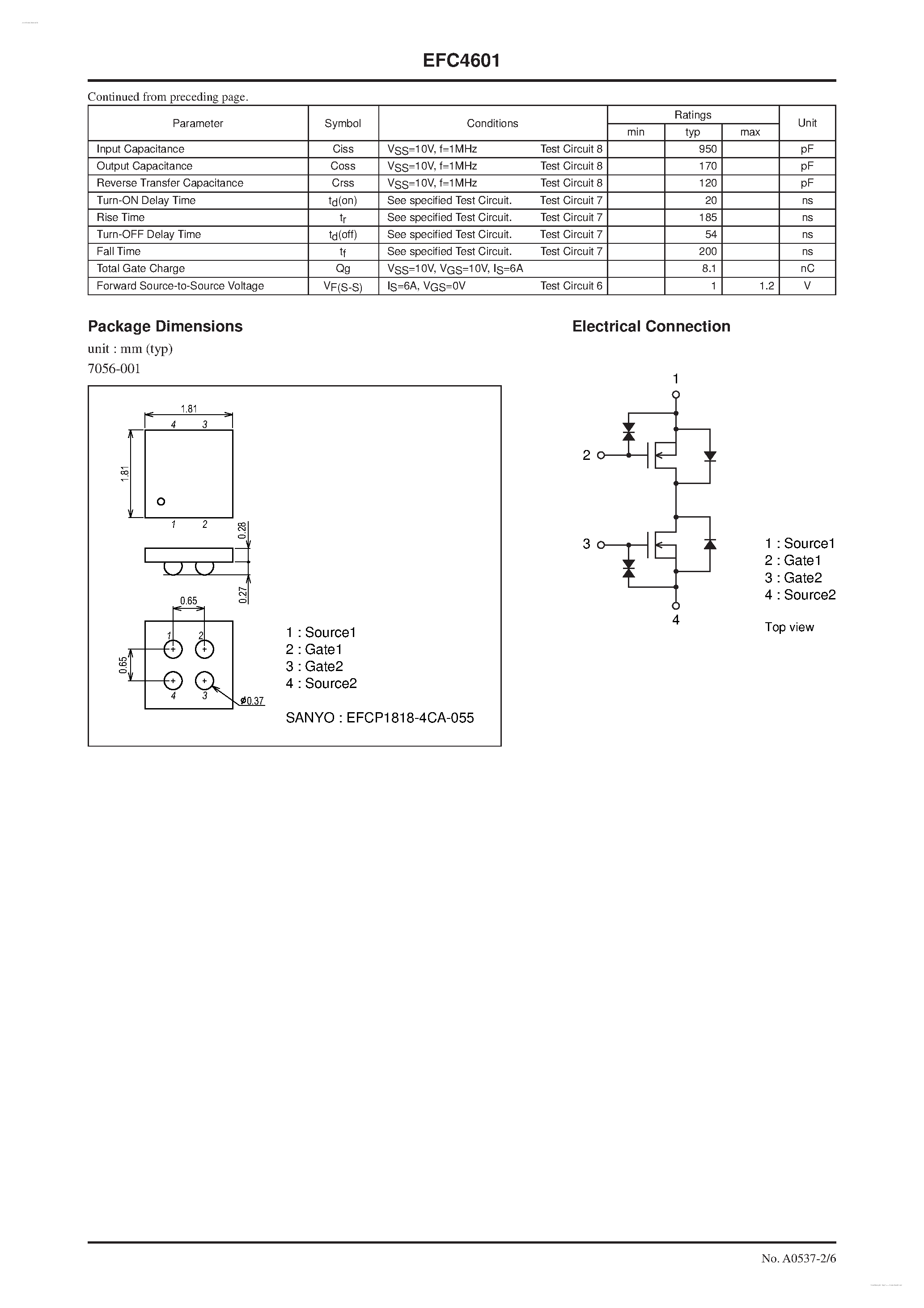 Datasheet EFC4601 - N-Channel Silicon MOSFET page 2