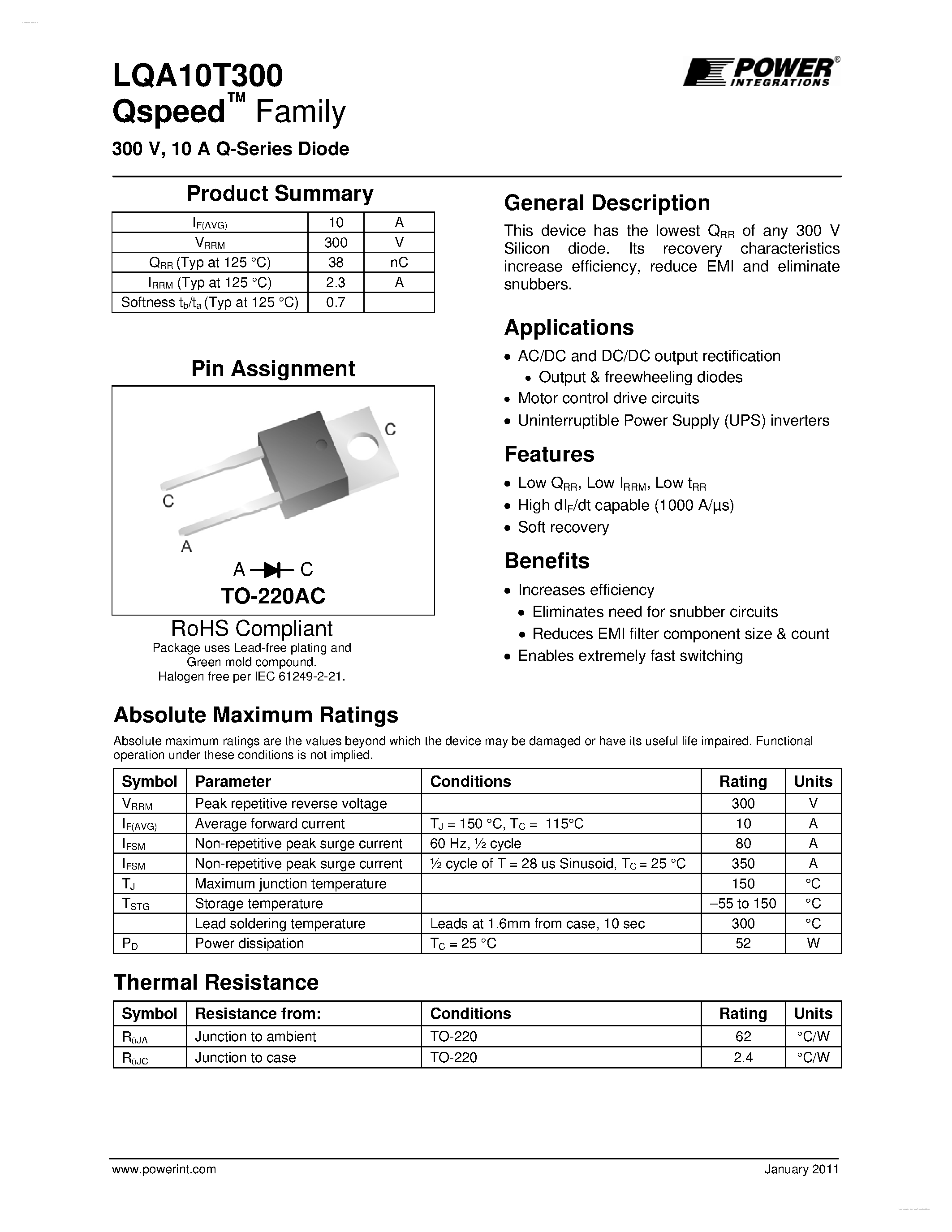 Datasheet LQA10T300 page 1 Datasheet LQA10T300 - Q-Series Diode page 1