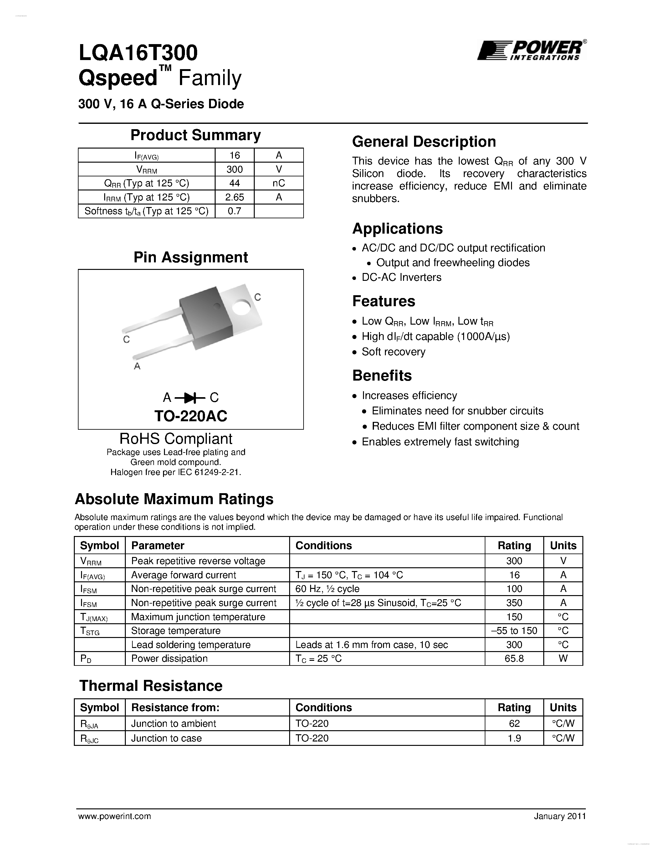 Datasheet LQA16T300 - Q-Series Diode page 1