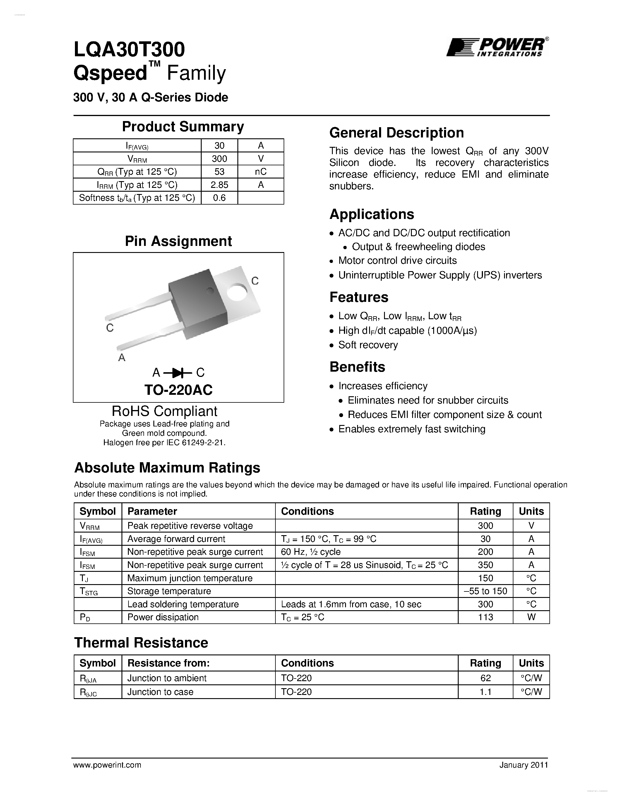 Datasheet LQA30T300 - Q-Series Diode page 1