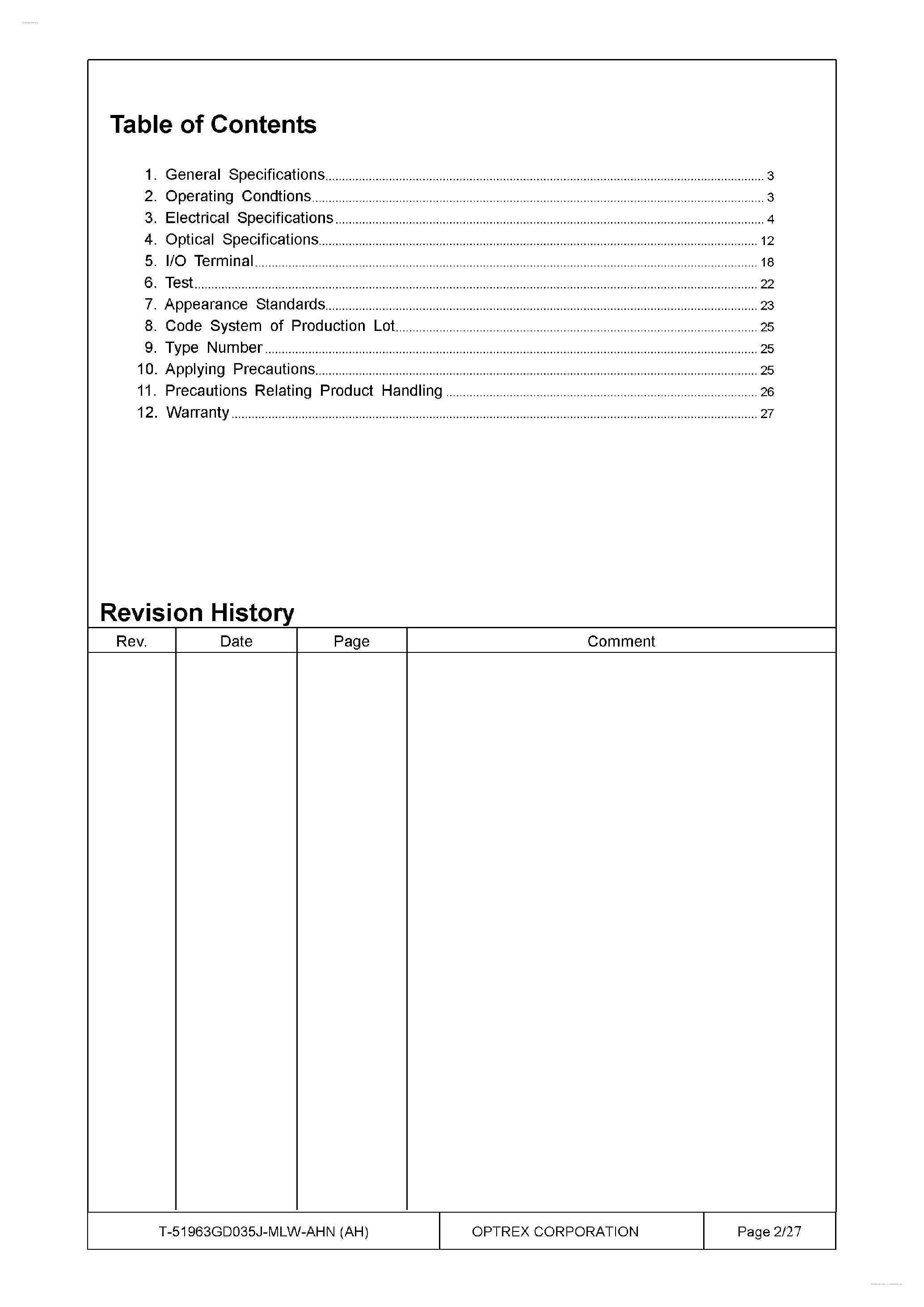 Datasheet T-51963GD035J-MLW-AHN page 2 Datasheet T-51963GD035J-MLW-AHN - Display Module page 2