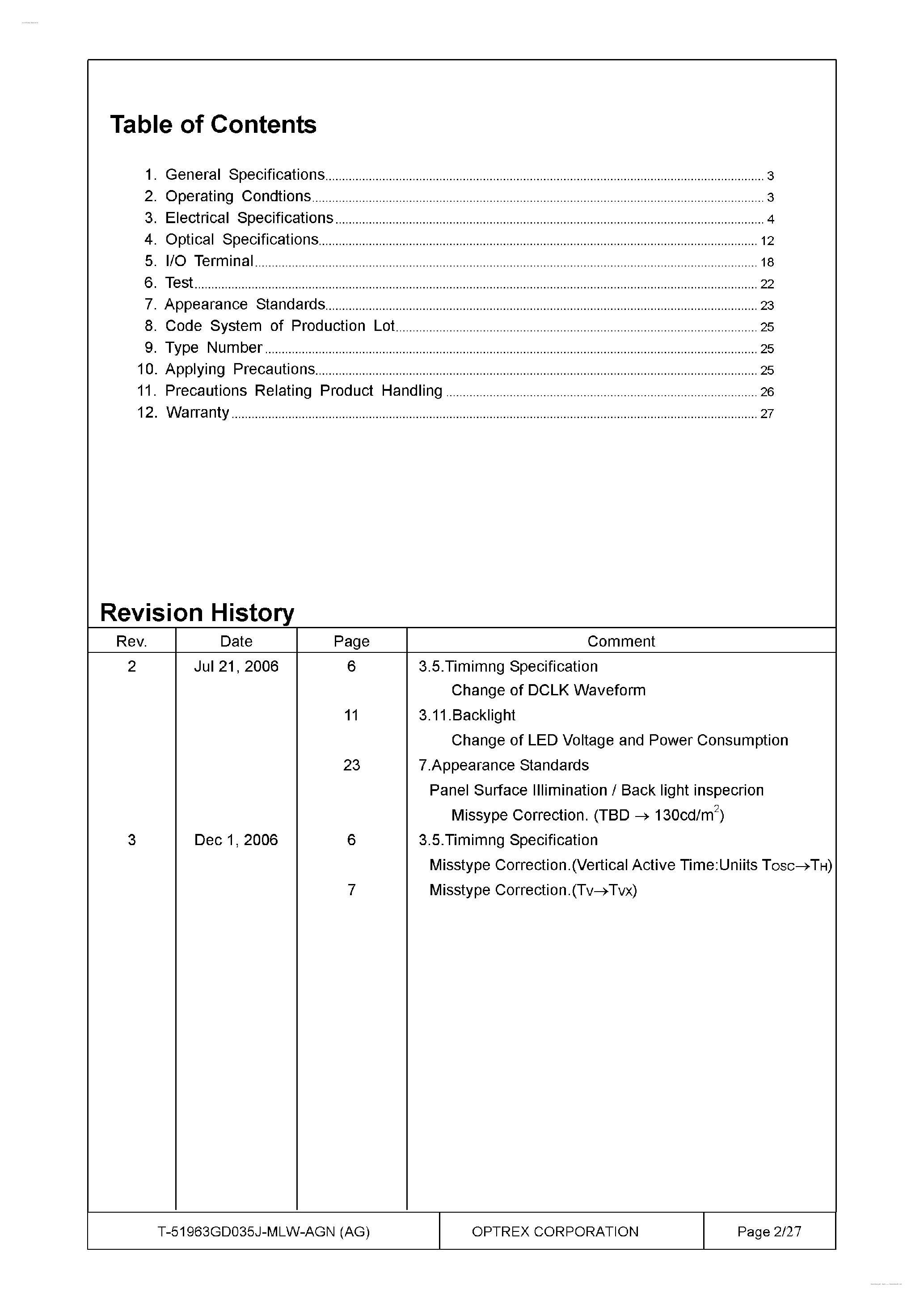 Datasheet T-51963GD035J-MLW-AGN page 2 Datasheet T-51963GD035J-MLW-AGN - Display Module page 2