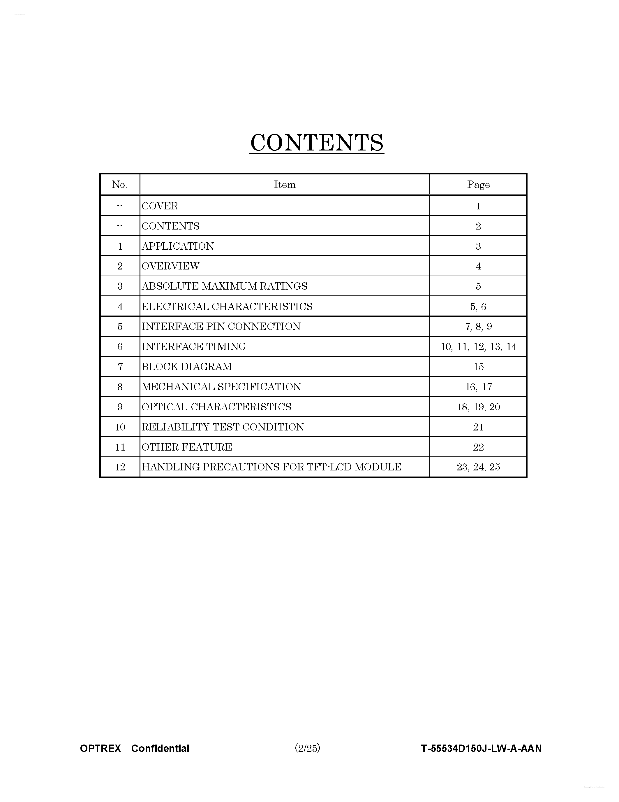 Datasheet T-55534D150J-LW-A-AAN page 2 Datasheet T-55534D150J-LW-A-AAN - Display Module page 2