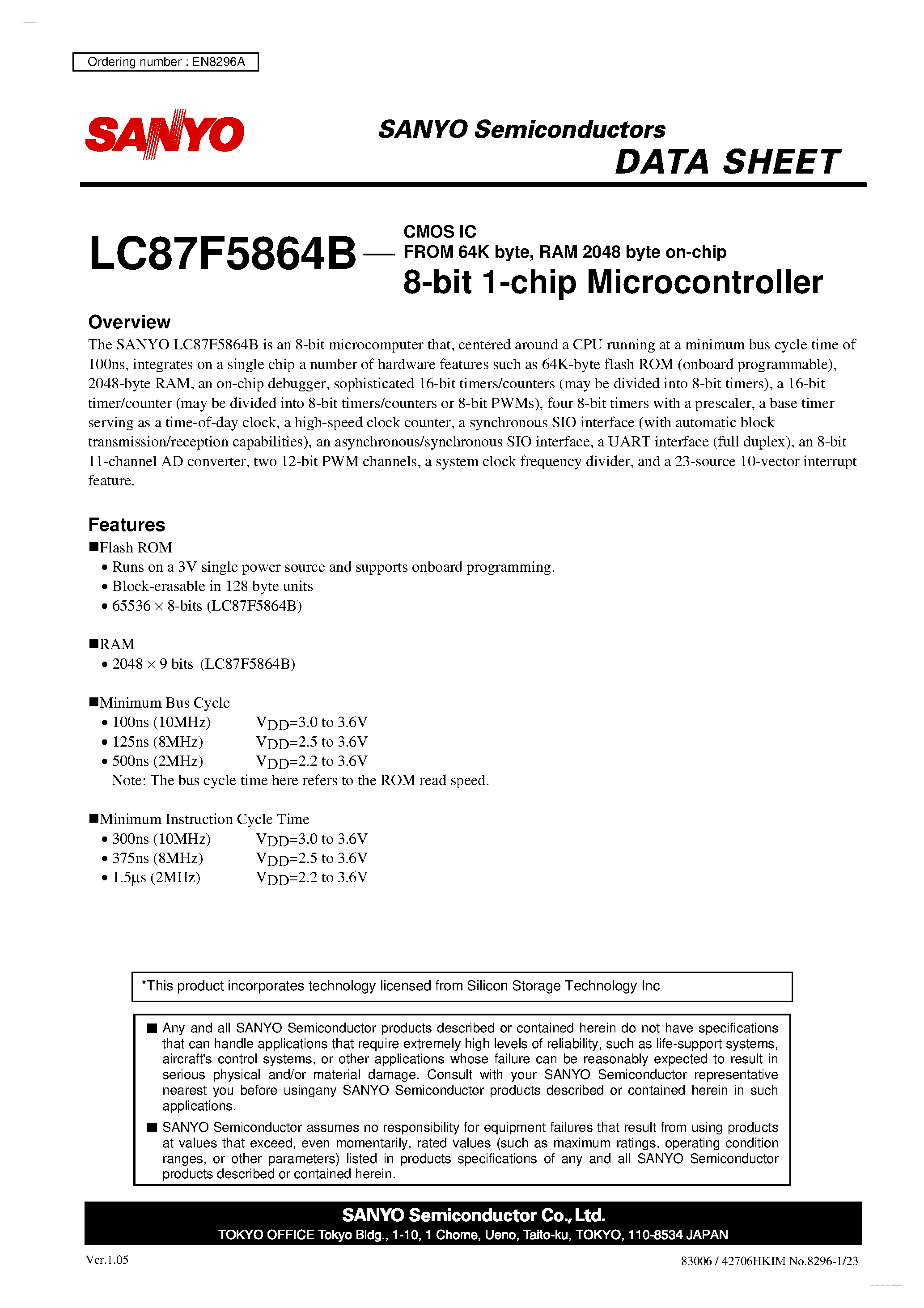 Datasheet LC87F5864B - 8-bit 1-chip Microcontroller page 1