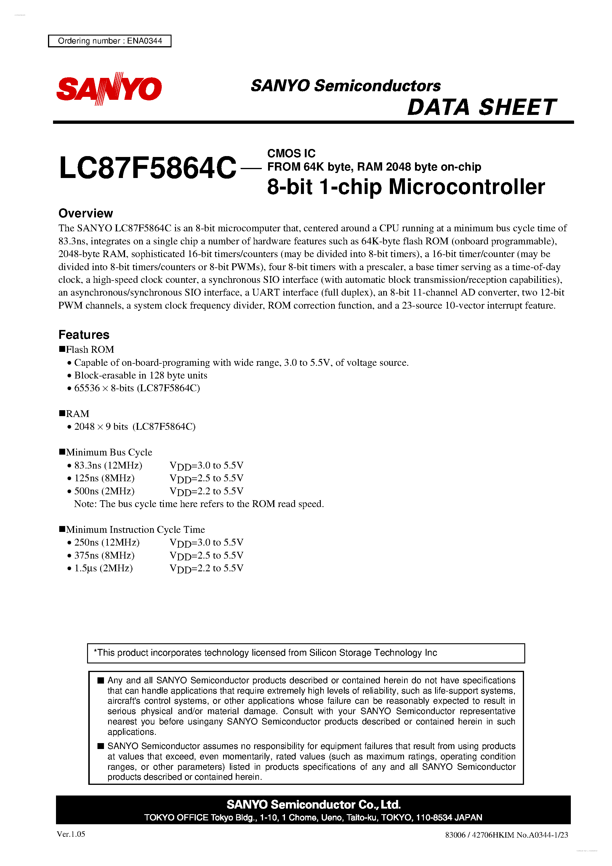 Datasheet LC87F5864C - 8-bit 1-chip Microcontroller page 1