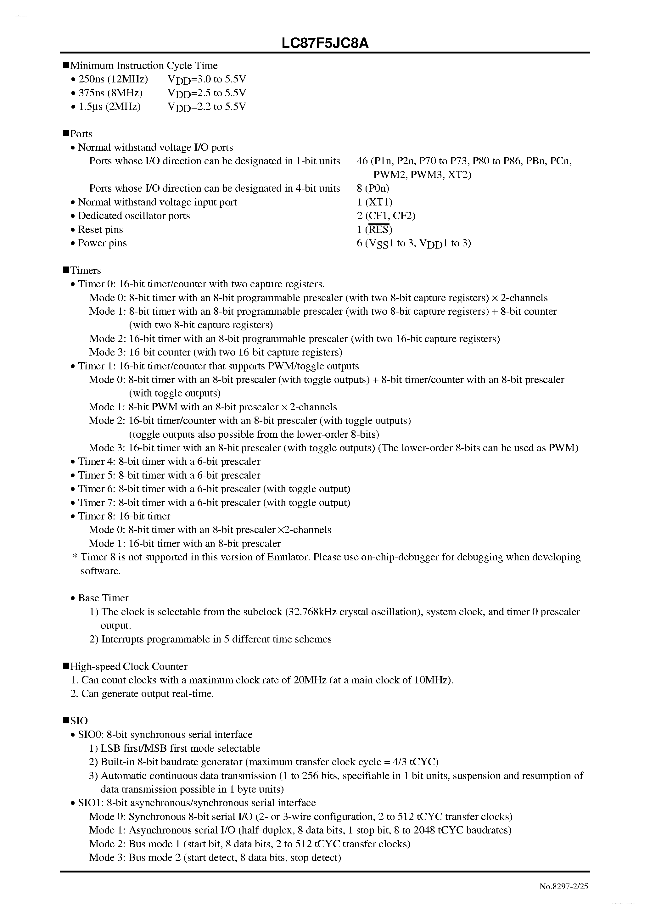 Datasheet LC87F5JC8A - 8-bit 1-chip Microcontroller page 2
