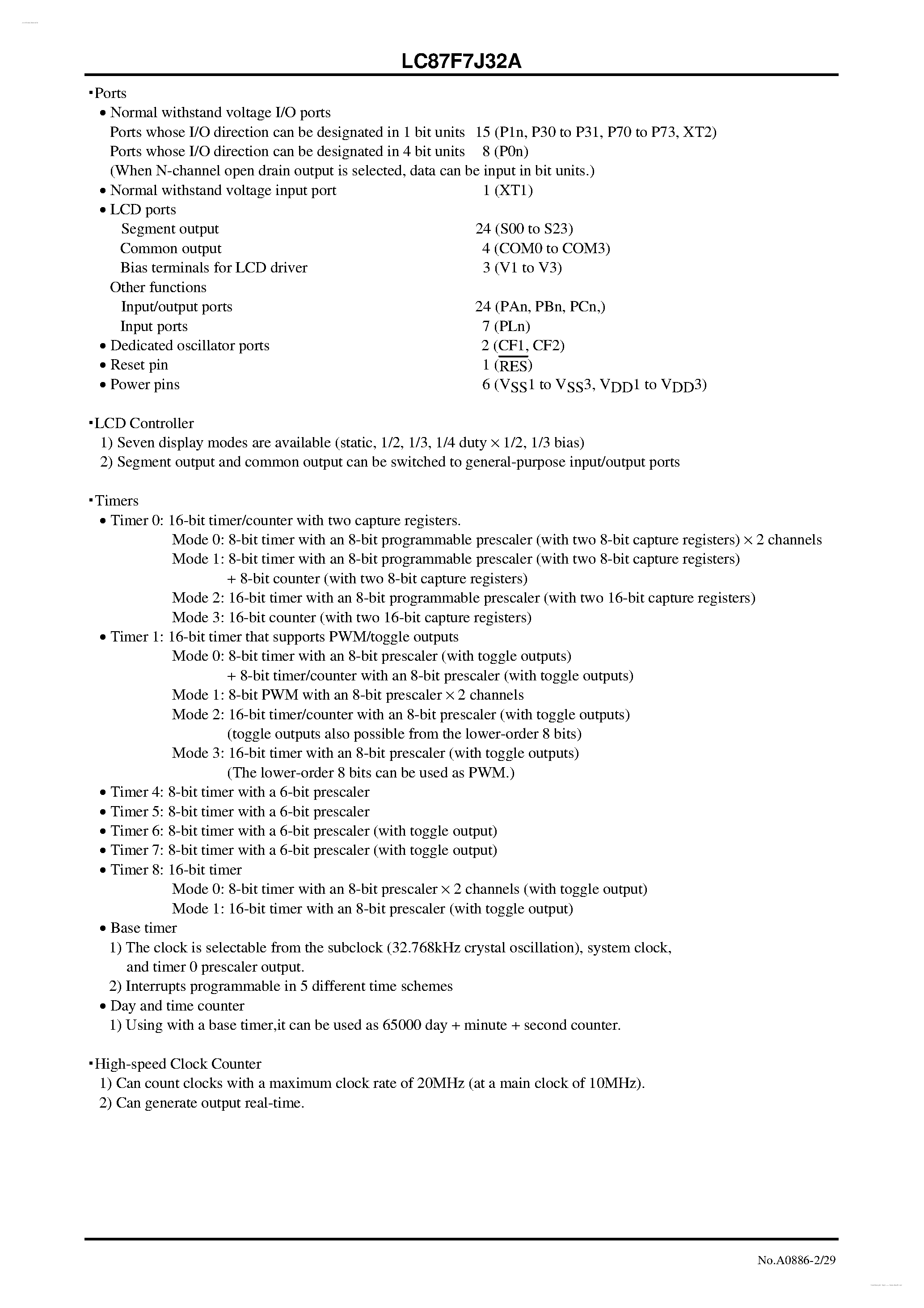 Datasheet LC87F7J32A - 8-bit 1-chip Microcontroller page 2