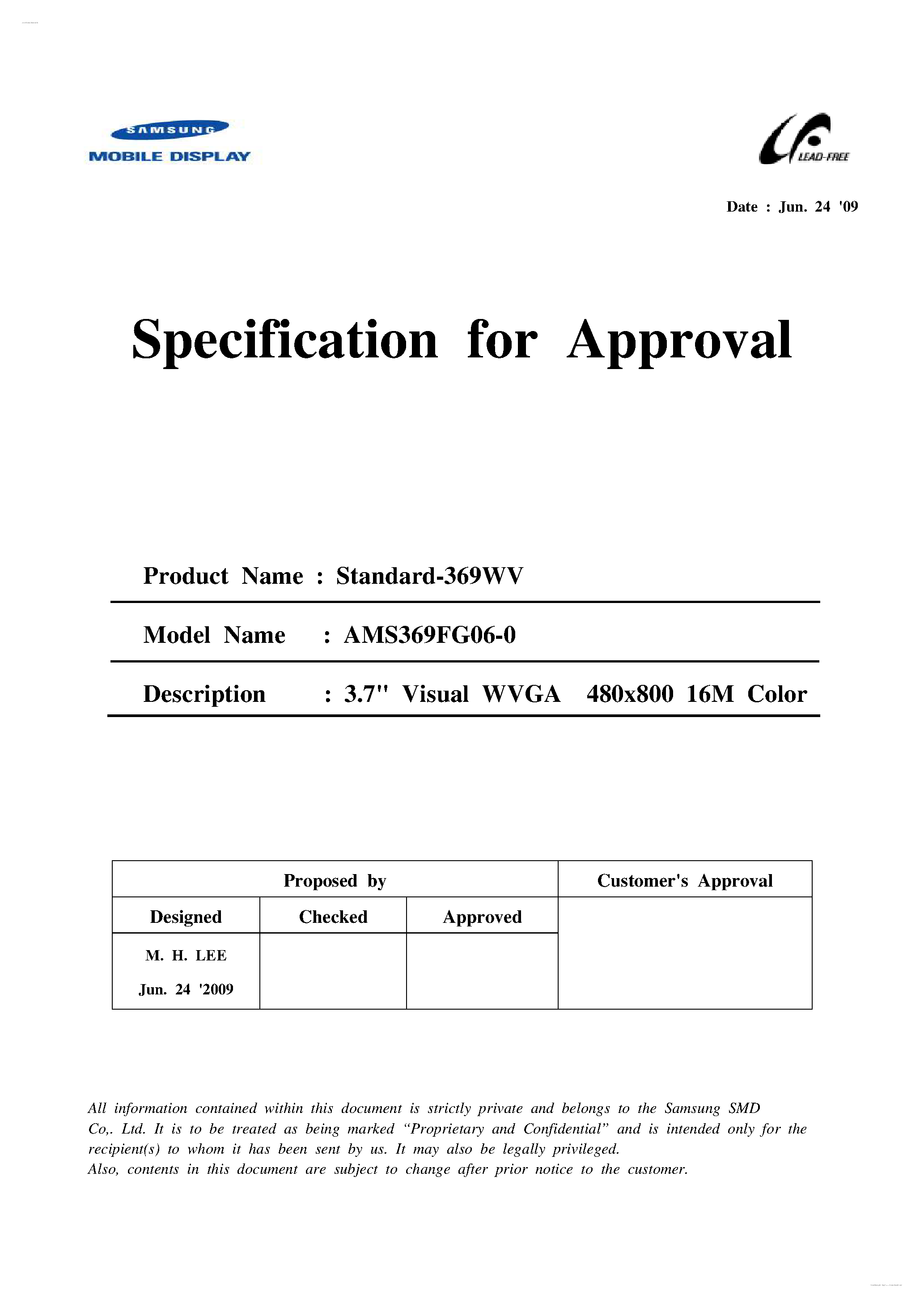 Datasheet AMS369FG06-0 - Display Module page 1