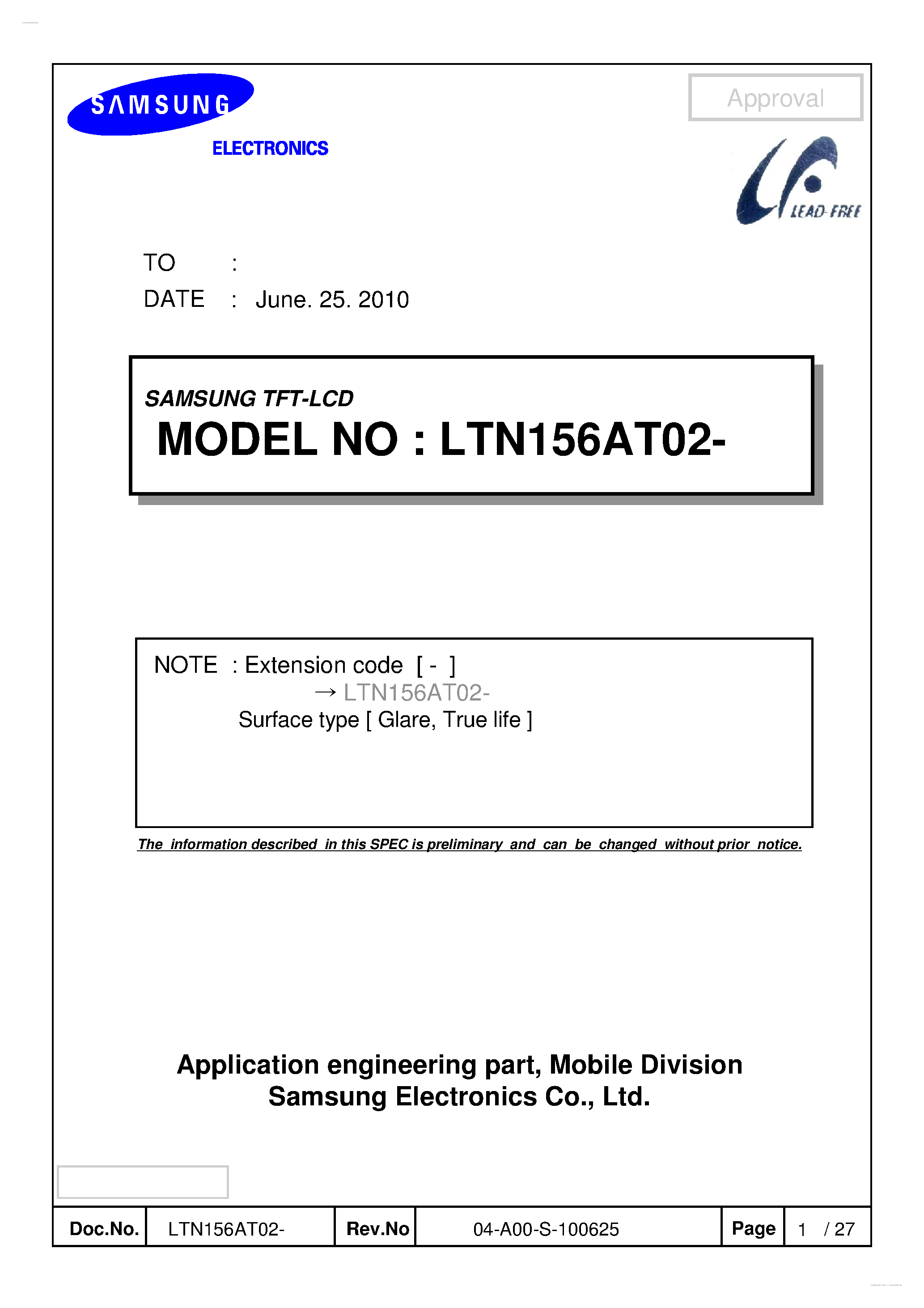 Даташит LTN156AT02- - Display Module страница 2