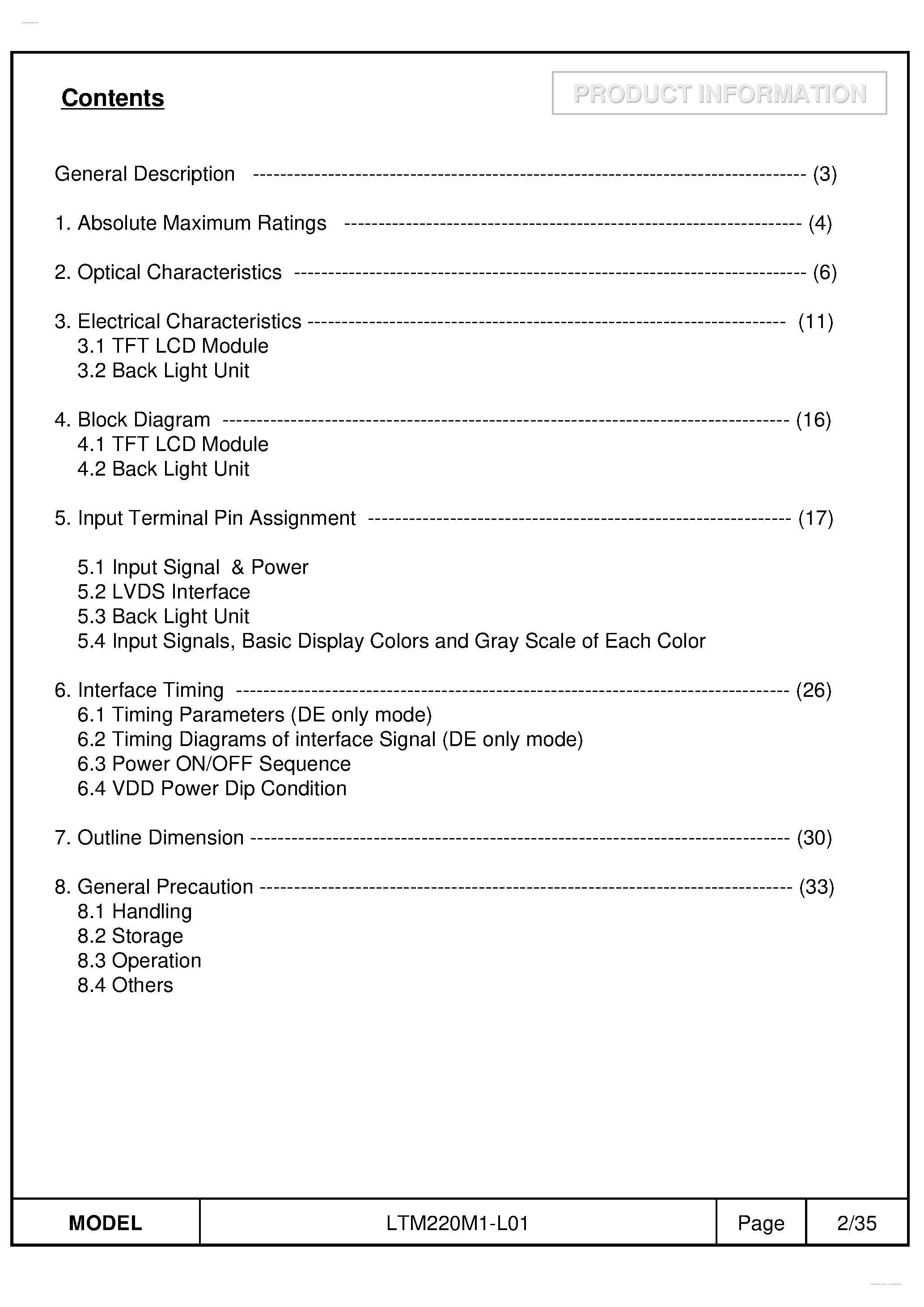 Даташит LTM220M1-L01 - Display Module страница 2