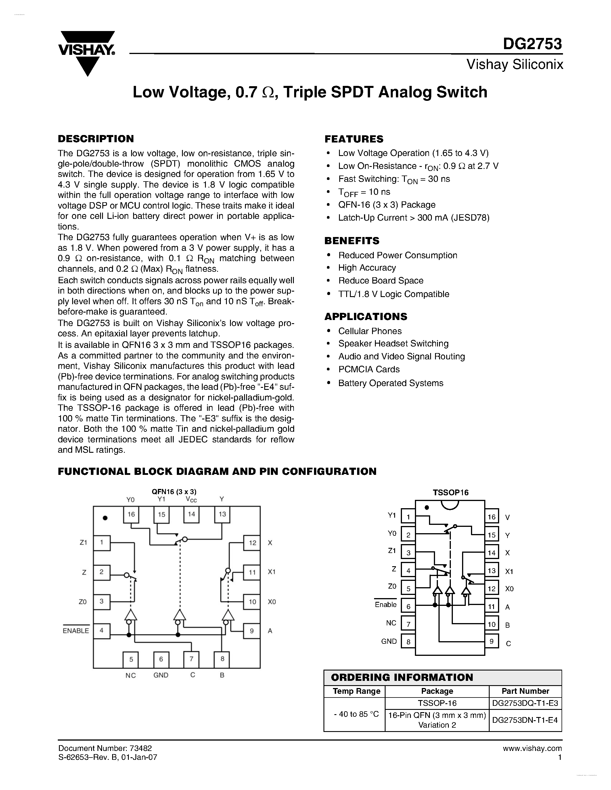 Даташит DG2753 - Triple SPDT Analog Switch страница 1