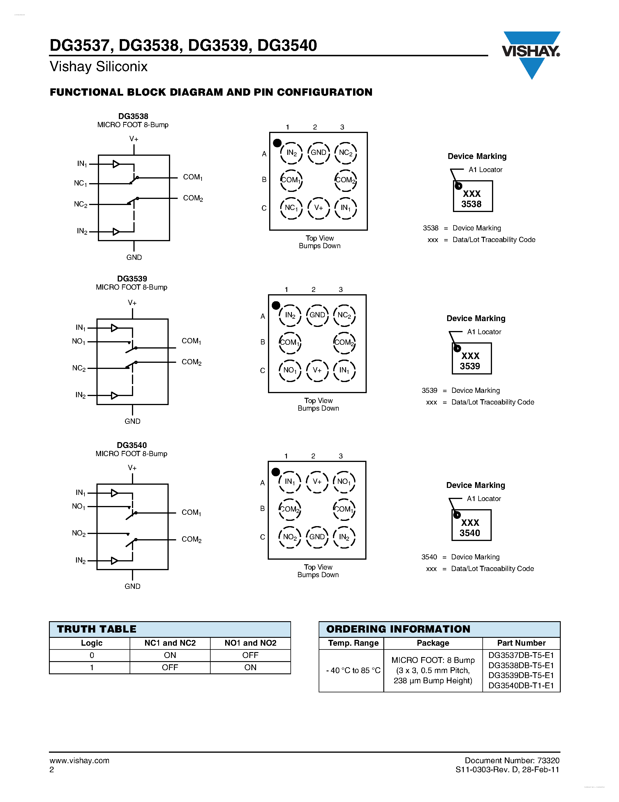 Даташит DG3537 - (DG3537 - DG3540) Dual SPST Analog Switches страница 2