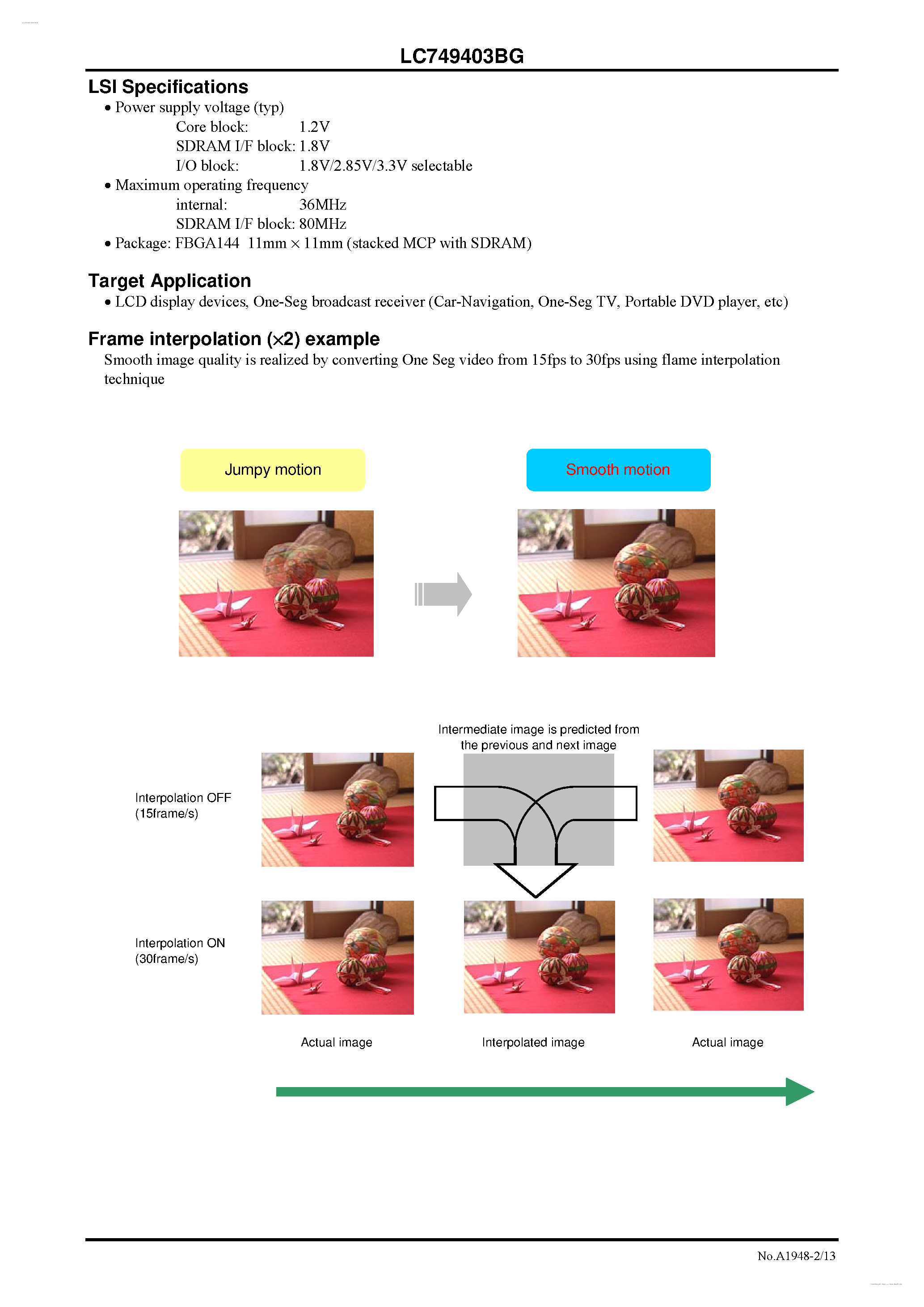Datasheet LC749403BG - LCD Picture Quality Improvement IC page 2