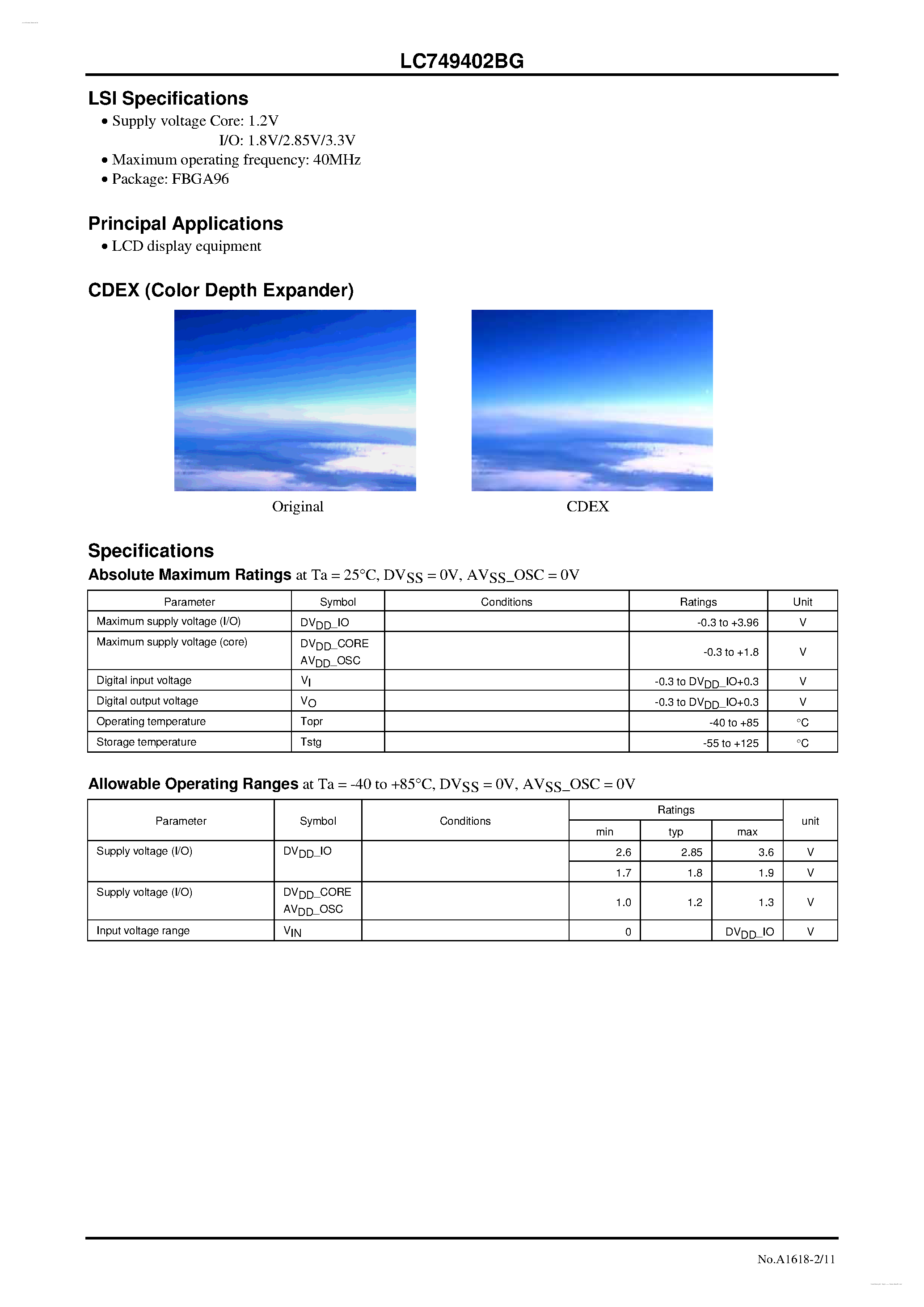 Datasheet LC749402BG page 2 Datasheet LC749402BG - LCD Picture Quality Improvement IC page 2