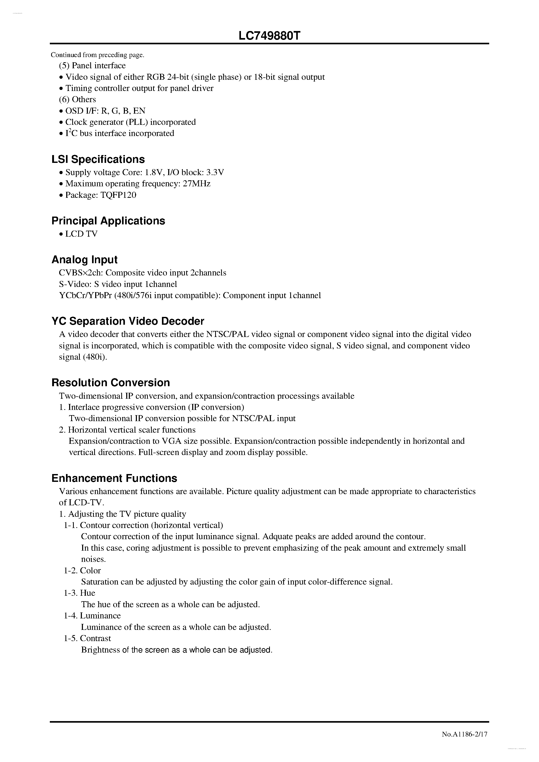 Datasheet LC749880T - Image controller LSI page 2