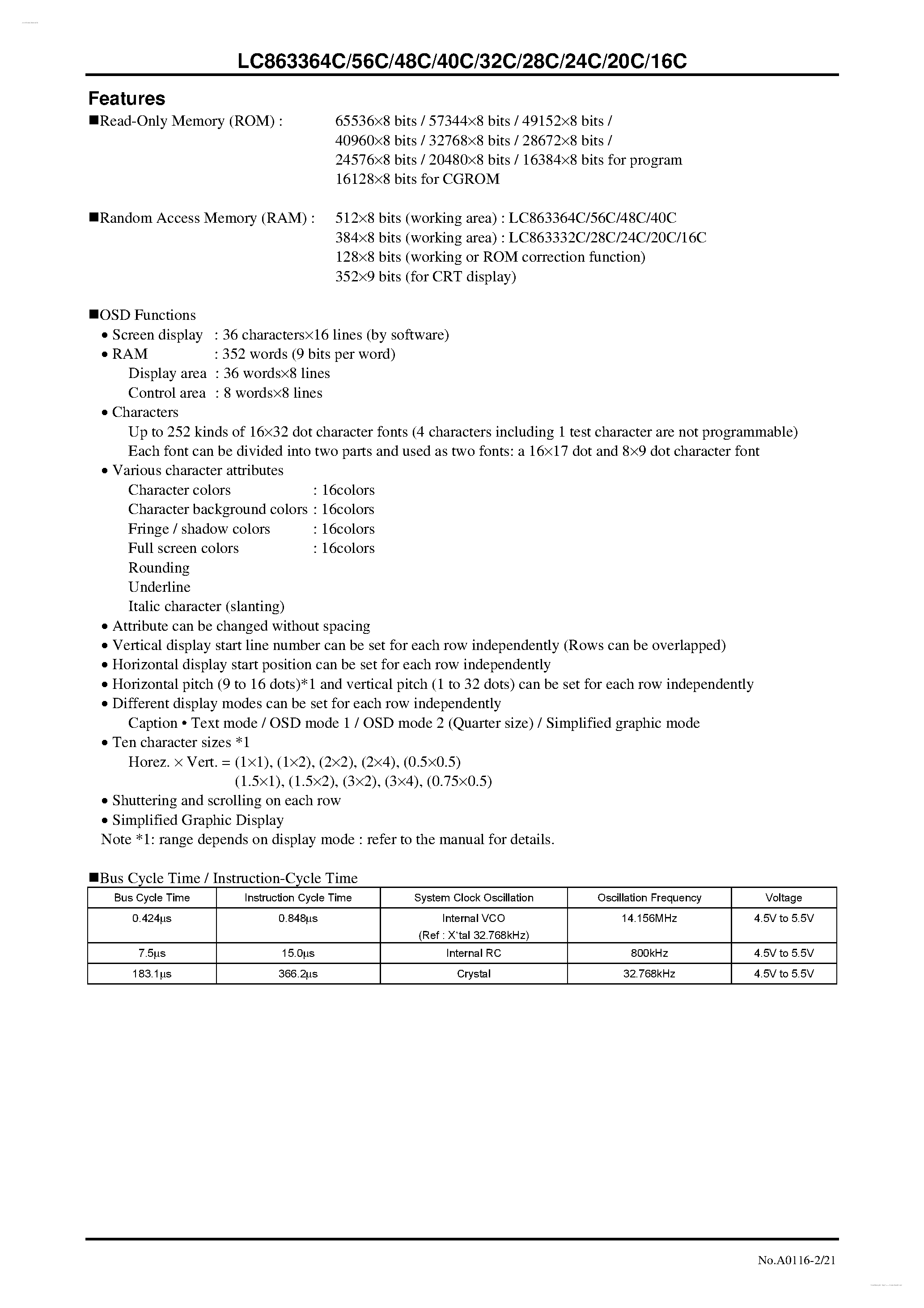 Datasheet LC863316C - 8-bit 1-chip Microcontroller page 2