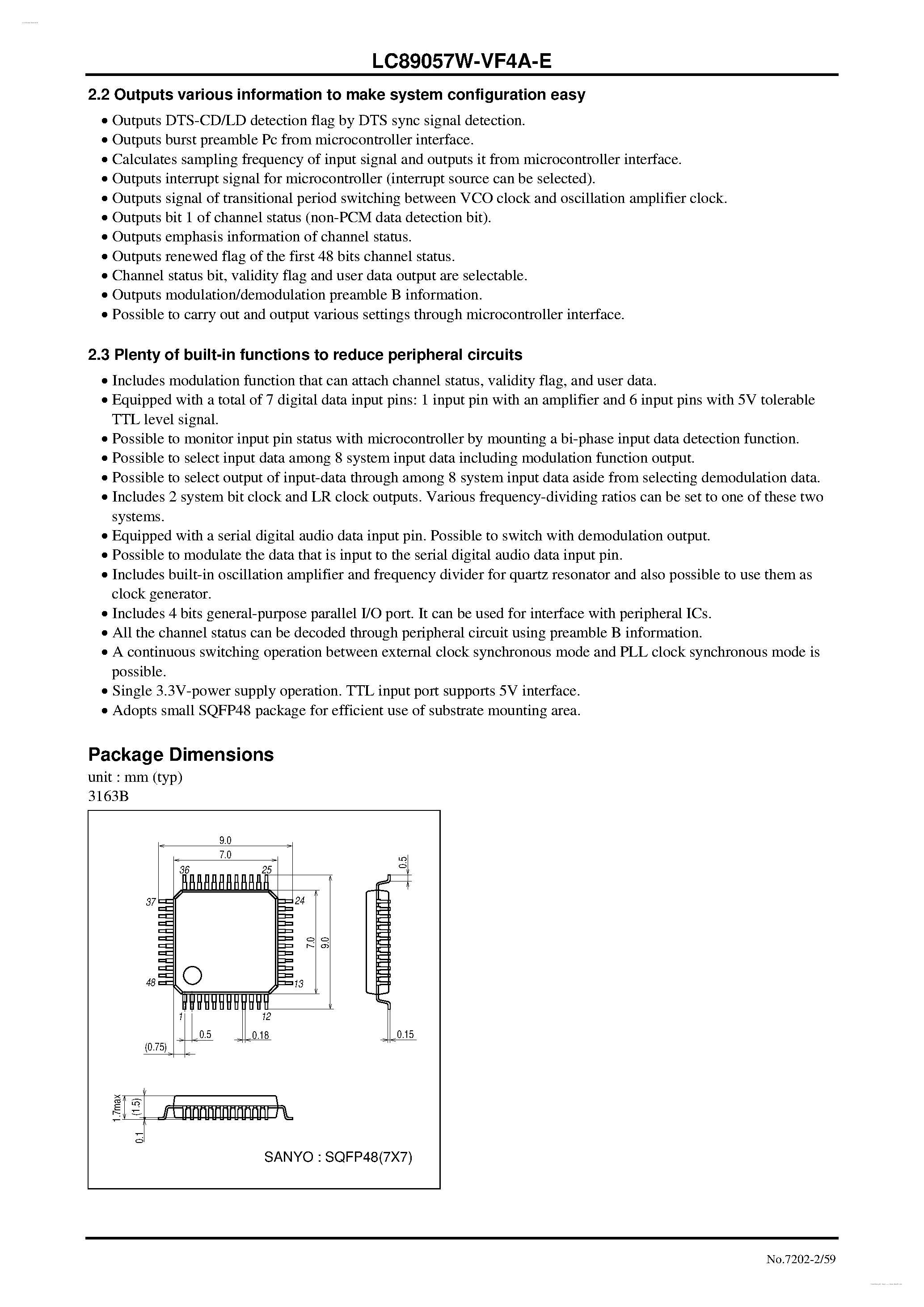 Даташит на микросхему LC89057W-VF4A-E страница 2 Даташит LC89057W-VF4A-E - Digital Audio Interface Transceiver страница 2