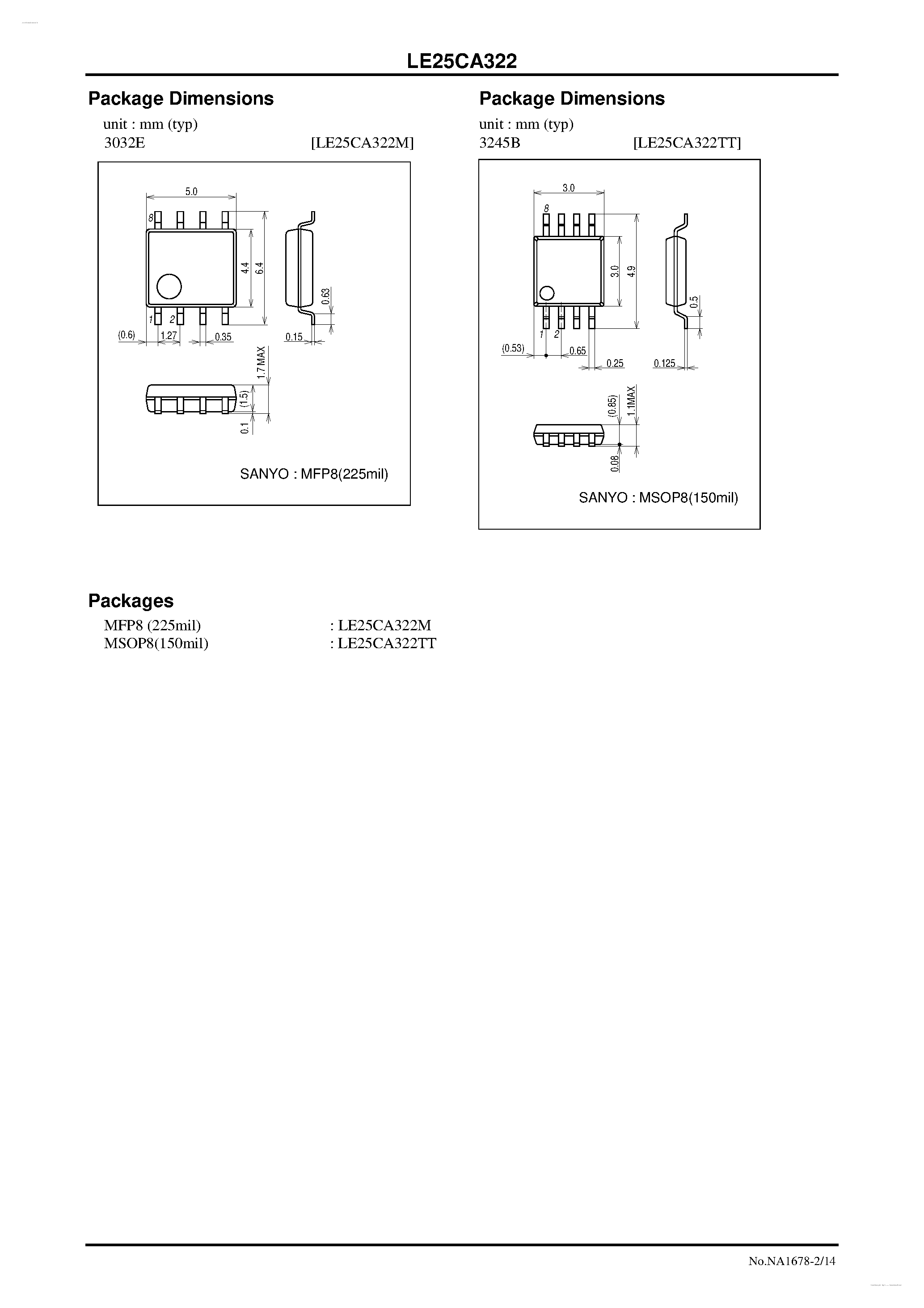 Datasheet LE25CA322 - Serial SPI EEPROM page 2
